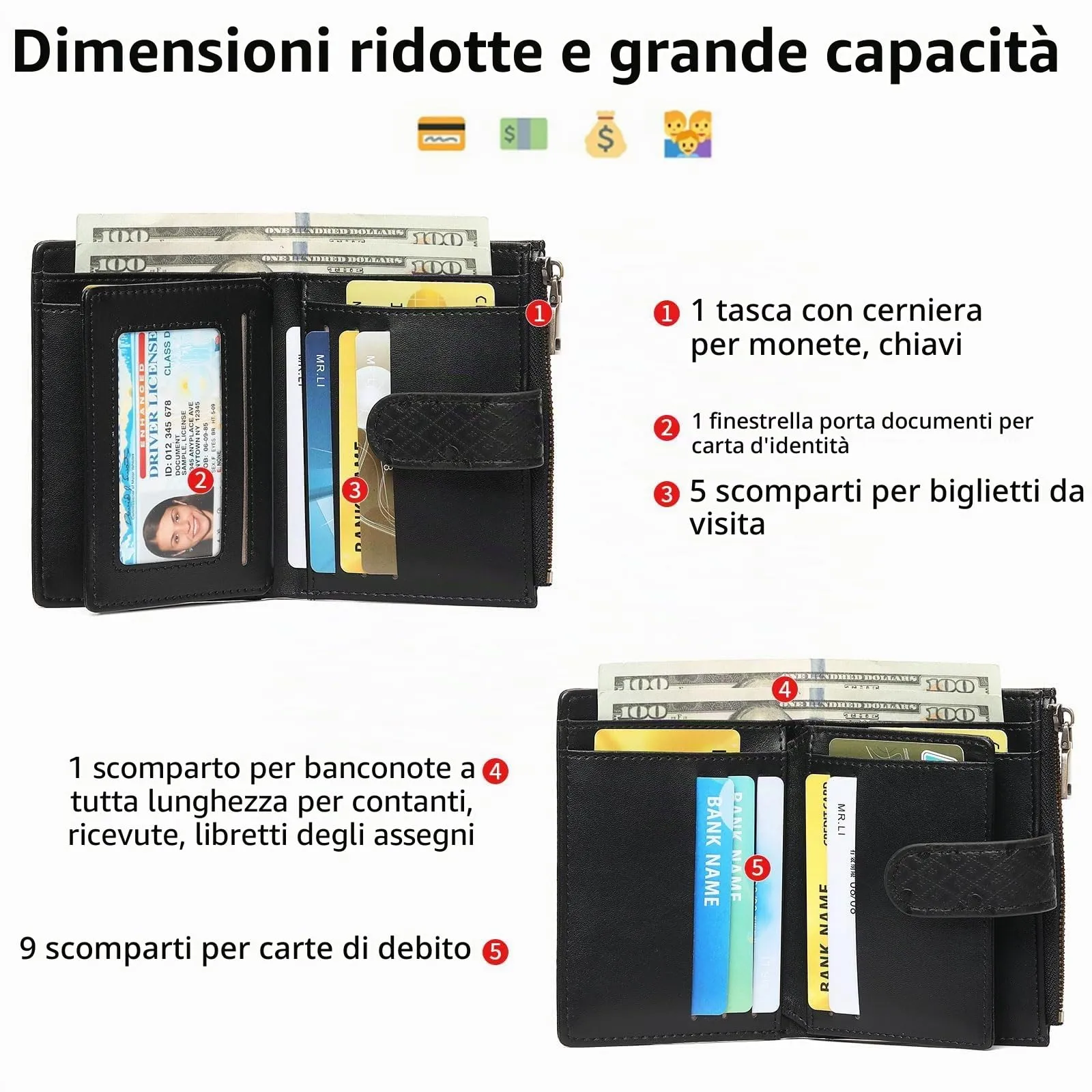 GAEKEAO Portafoglio Piccolo da Donna in Pelle Vegana con Blocco RFID, Chiusura a Cerniera e Finestra per Documento d'Identità - immagine 3
