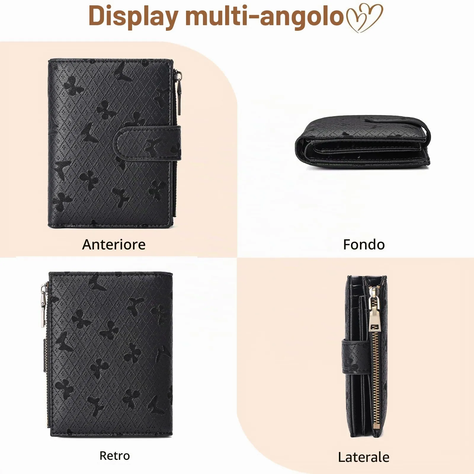 GAEKEAO Portafoglio Piccolo da Donna in Pelle Vegana con Blocco RFID, Chiusura a Cerniera e Finestra per Documento d'Identità - immagine 4
