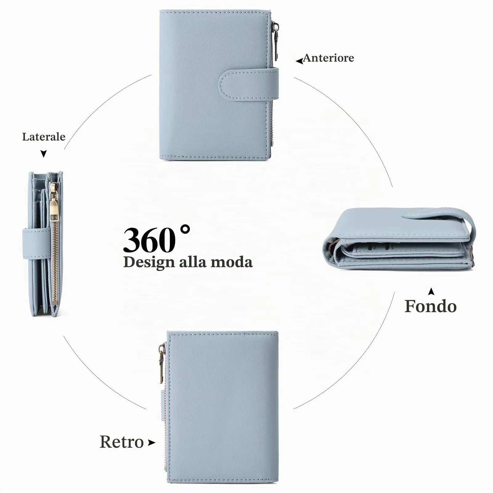GAEKEAO Portafoglio piccolo da donna in pelle vegana con blocco RFID e chiusura a cerniera, A3-blu, Small - immagine 4