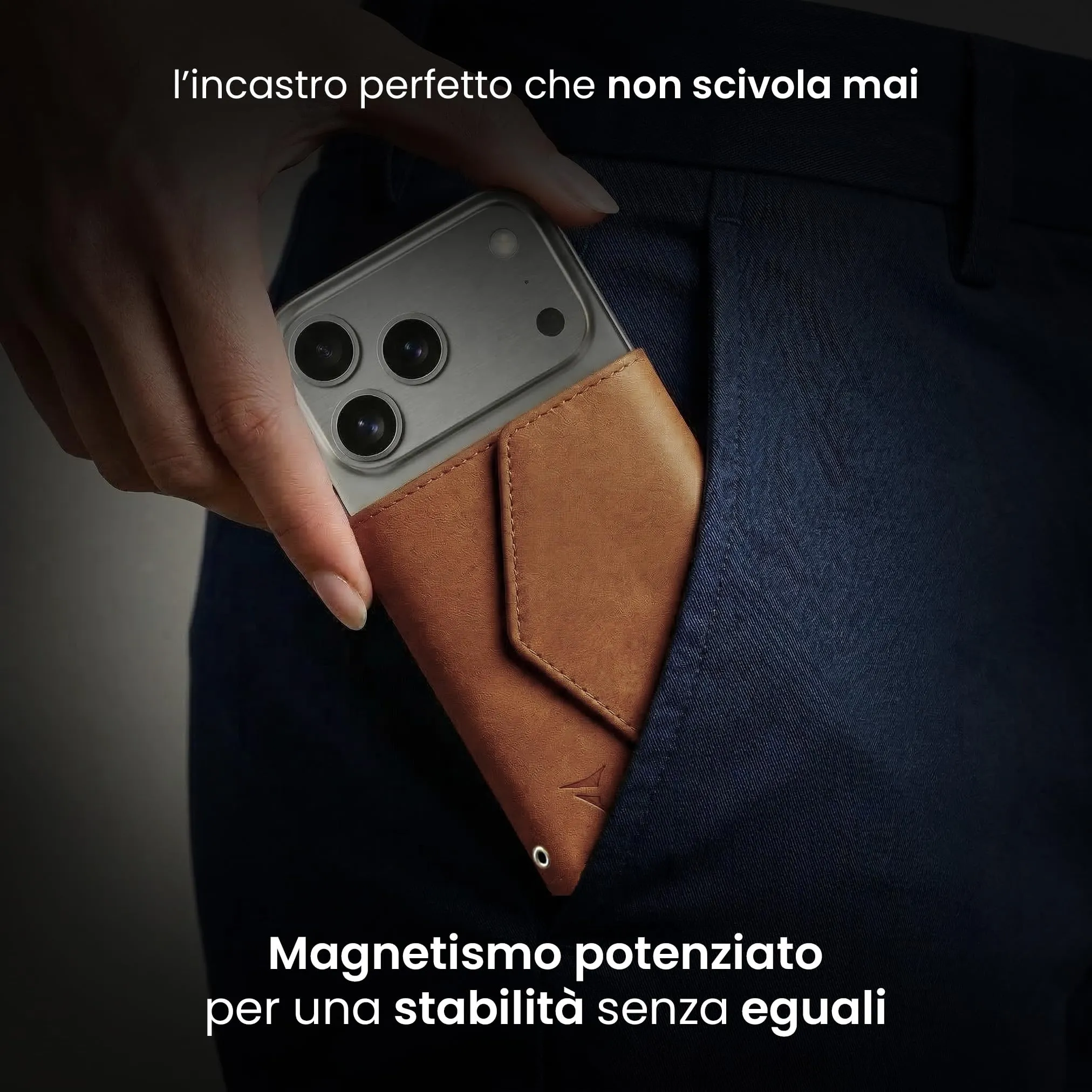 TECHMADE Portafoglio MagSafe con Adattatore Magnetico, Tripla Tasca per 6 Carte e Banconote, Blocco RFID, Brown Scuro - immagine 2