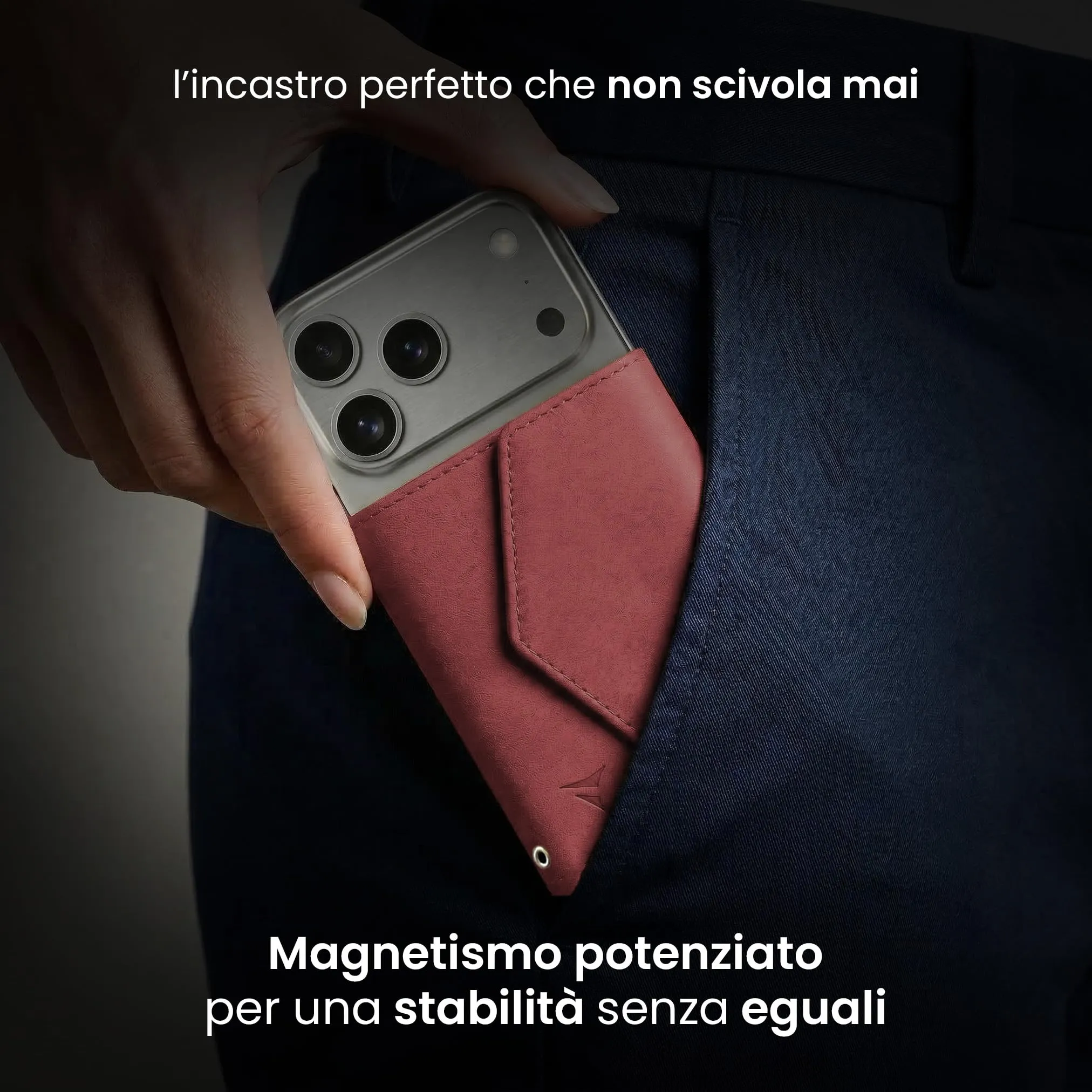 TECHMADE Portafoglio MagSafe con Adattatore Magnetico, Tripla Tasca per 6 Carte e Banconote, Blocco RFID, Rosso - immagine 2