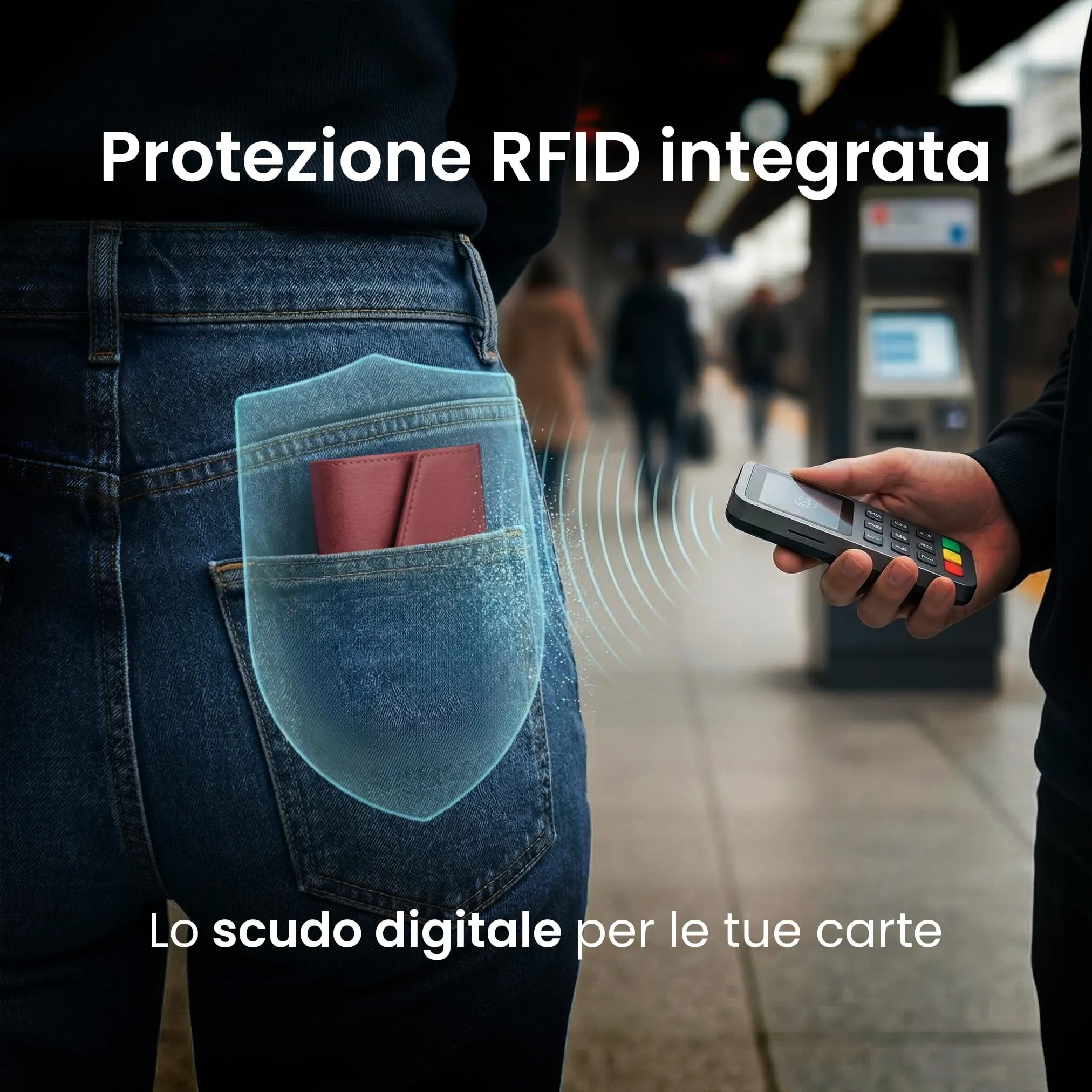 TECHMADE Portafoglio MagSafe con Adattatore Magnetico, Tripla Tasca per 6 Carte e Banconote, Blocco RFID, Rosso - immagine 5