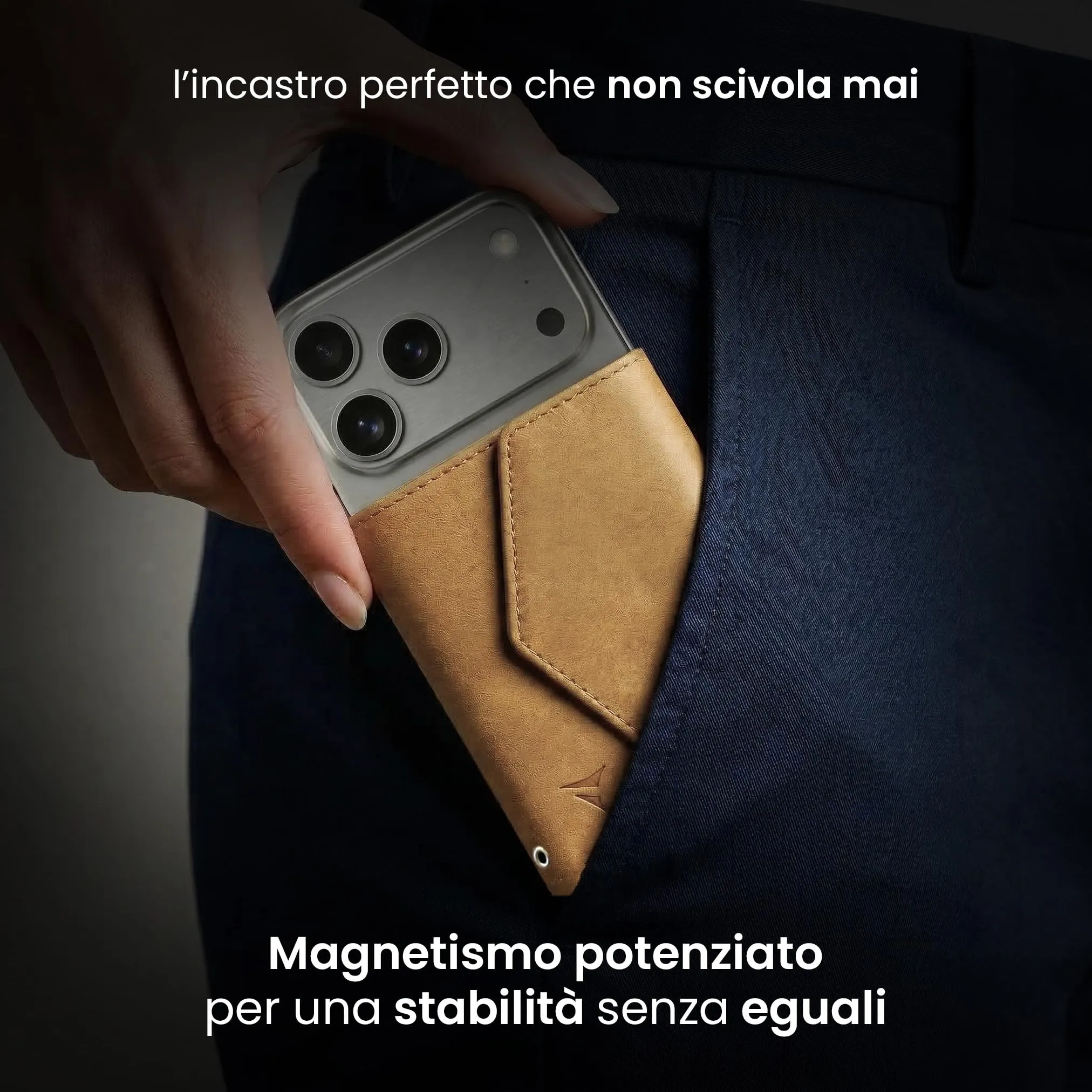 TECHMADE Portafoglio MagSafe con Adattatore Magnetico, Tripla Tasca per 6 Carte e Banconote, Blocco RFID, Brown Chiaro - immagine 2
