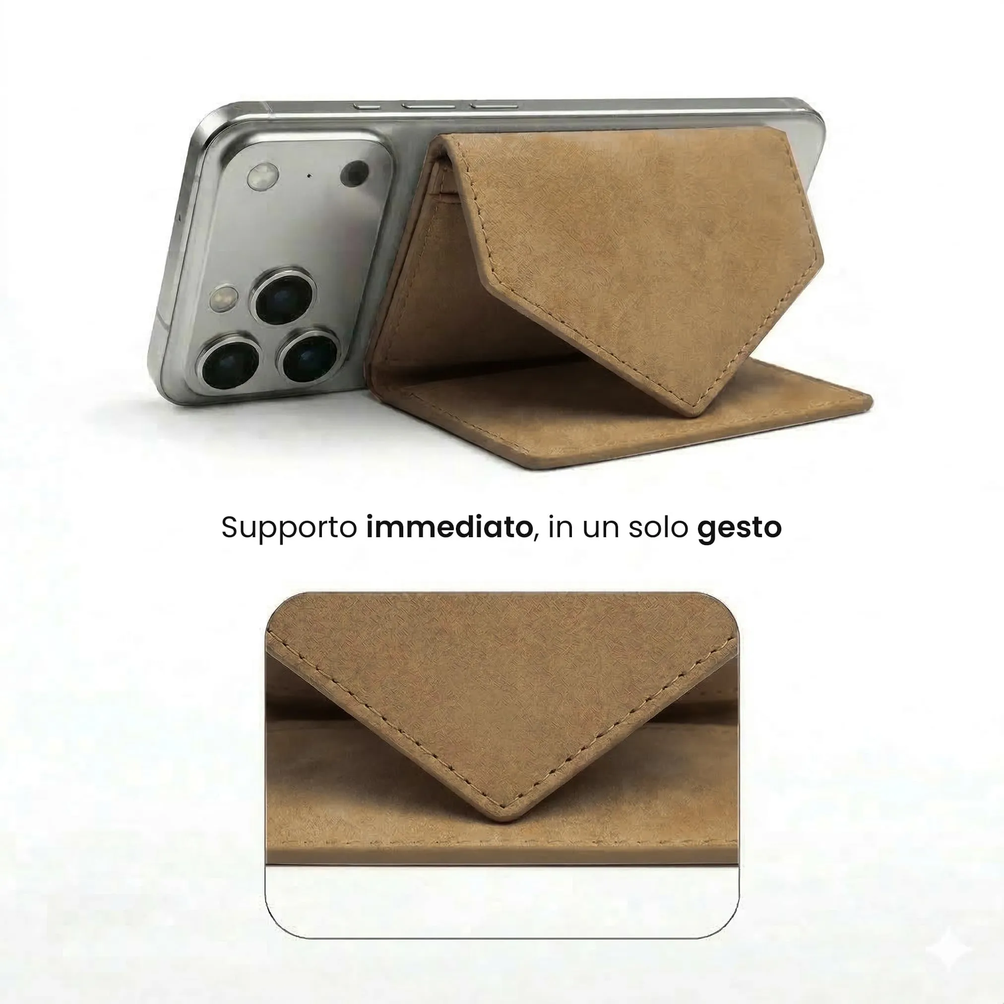 TECHMADE Portafoglio MagSafe con Adattatore Magnetico, Tripla Tasca per 6 Carte e Banconote, Blocco RFID, Brown Chiaro - immagine 9