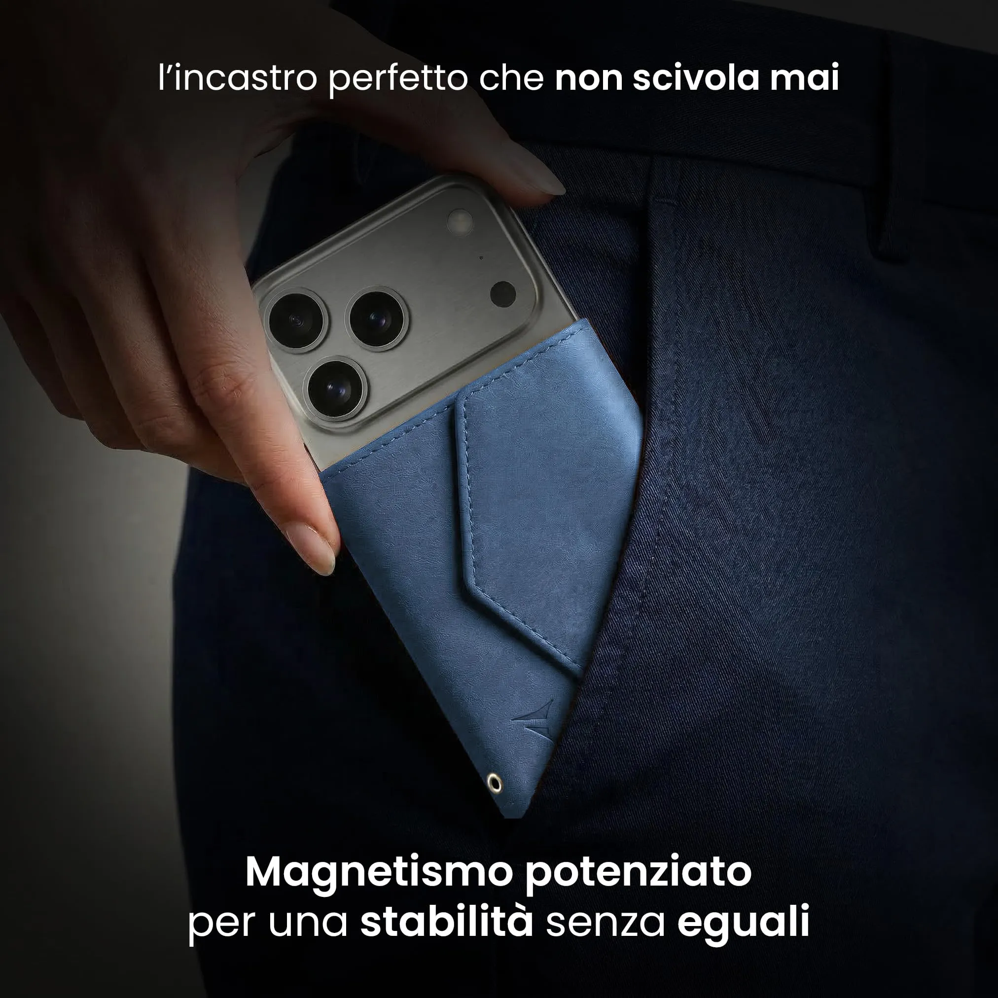TECHMADE Portafoglio MagSafe con Adattatore Magnetico, Tripla Tasca per 6 Carte e Banconote, Blocco RFID, Blu - immagine 2