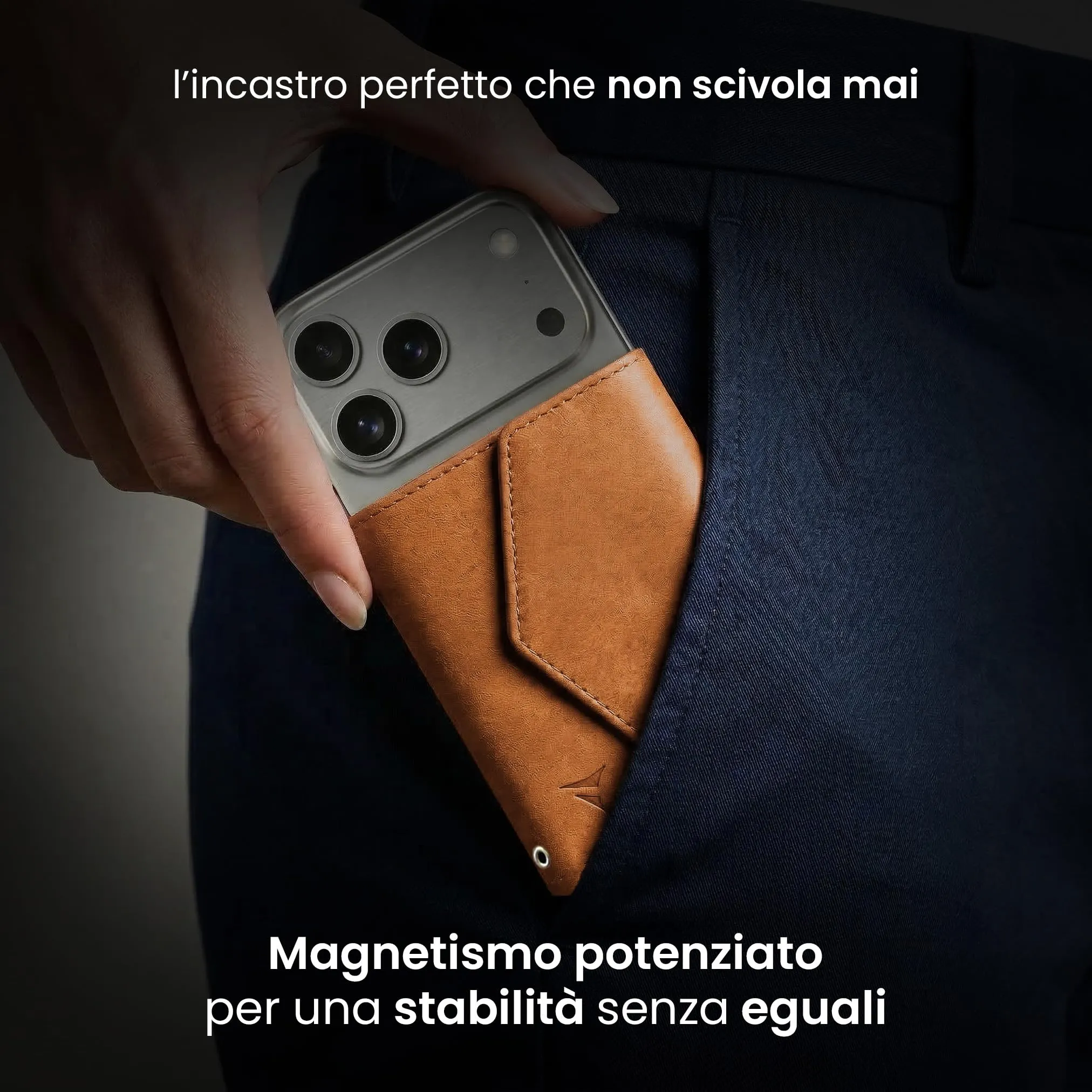 TECHMADE Portafoglio MagSafe con Adattatore Magnetico, Tripla Tasca per 6 Carte e Banconote, Blocco RFID, Design Slim (Brown) - immagine 2