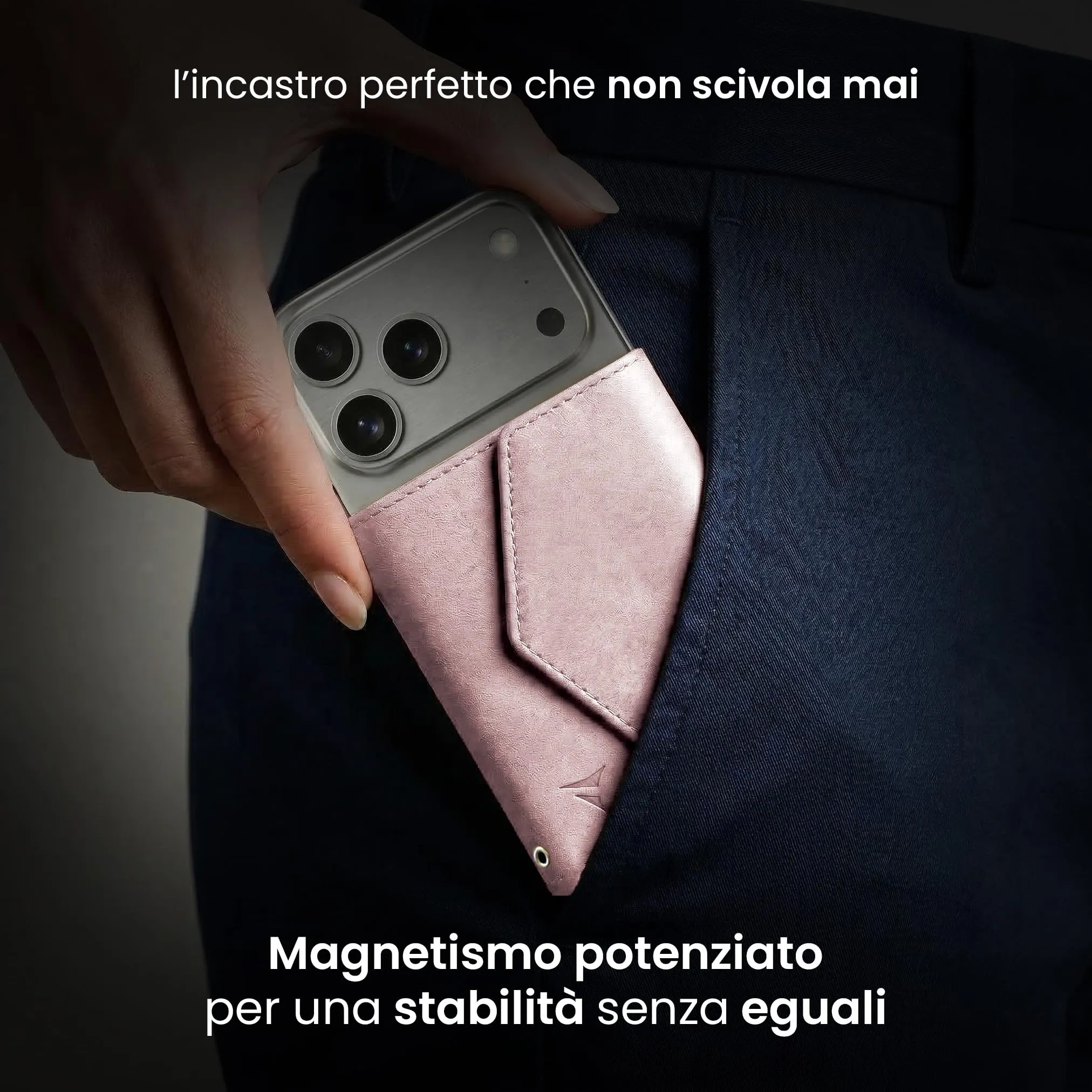 TECHMADE Portafoglio MagSafe con Adattatore Magnetico, Tripla Tasca per 6 Carte e Banconote, Blocco RFID, Rosa Chiaro - immagine 2