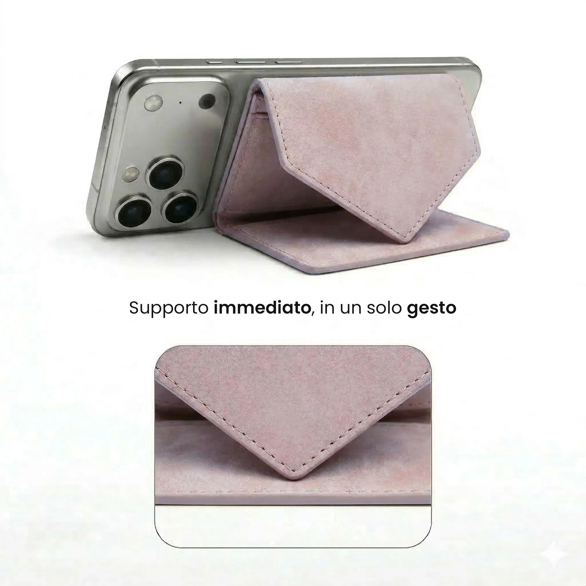 TECHMADE Portafoglio MagSafe con Adattatore Magnetico, Tripla Tasca per 6 Carte e Banconote, Blocco RFID, Rosa Chiaro - immagine 9