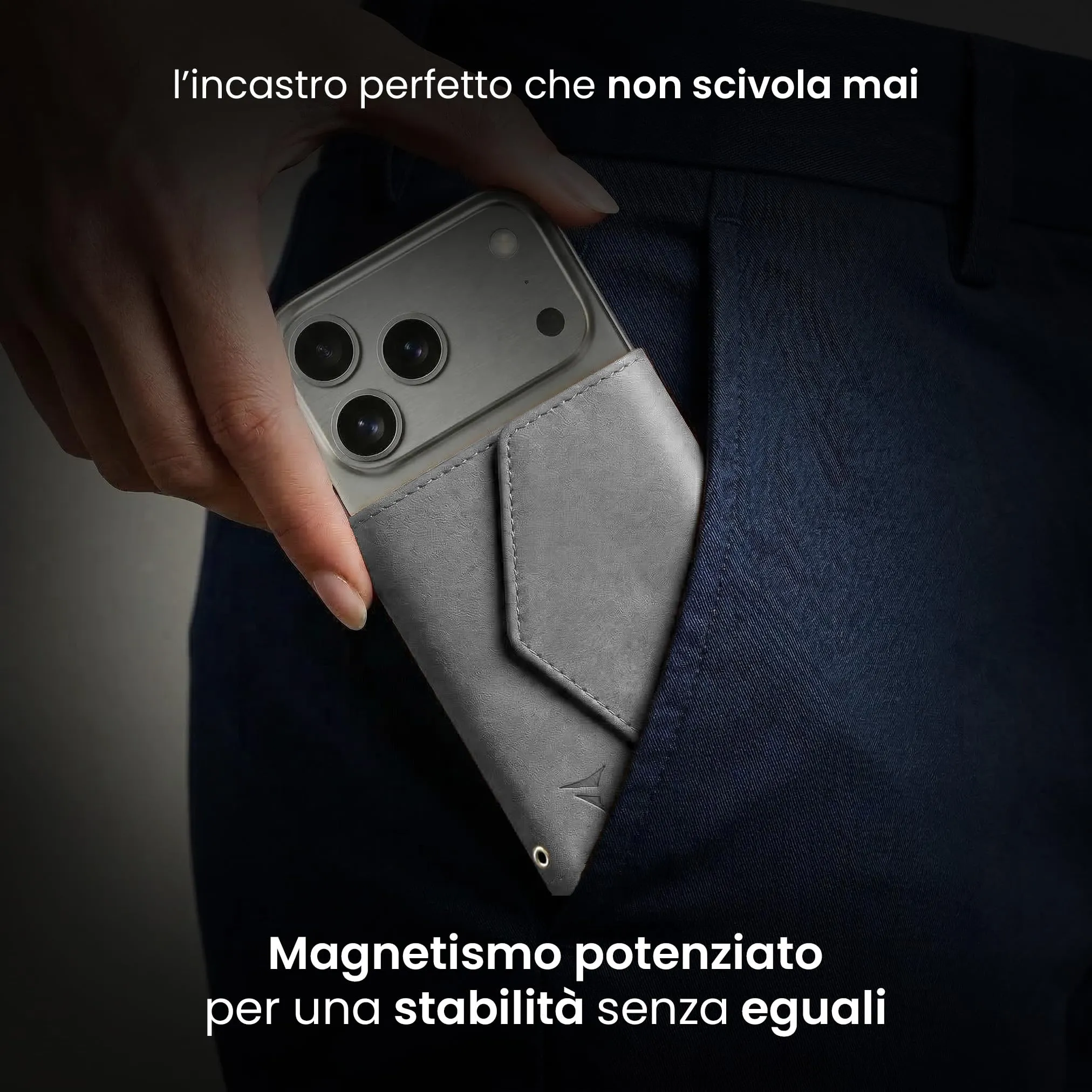 TECHMADE Portafoglio MagSafe con Adattatore Magnetico, Tripla Tasca per 6 Carte e Banconote, Blocco RFID, Grigio - immagine 2