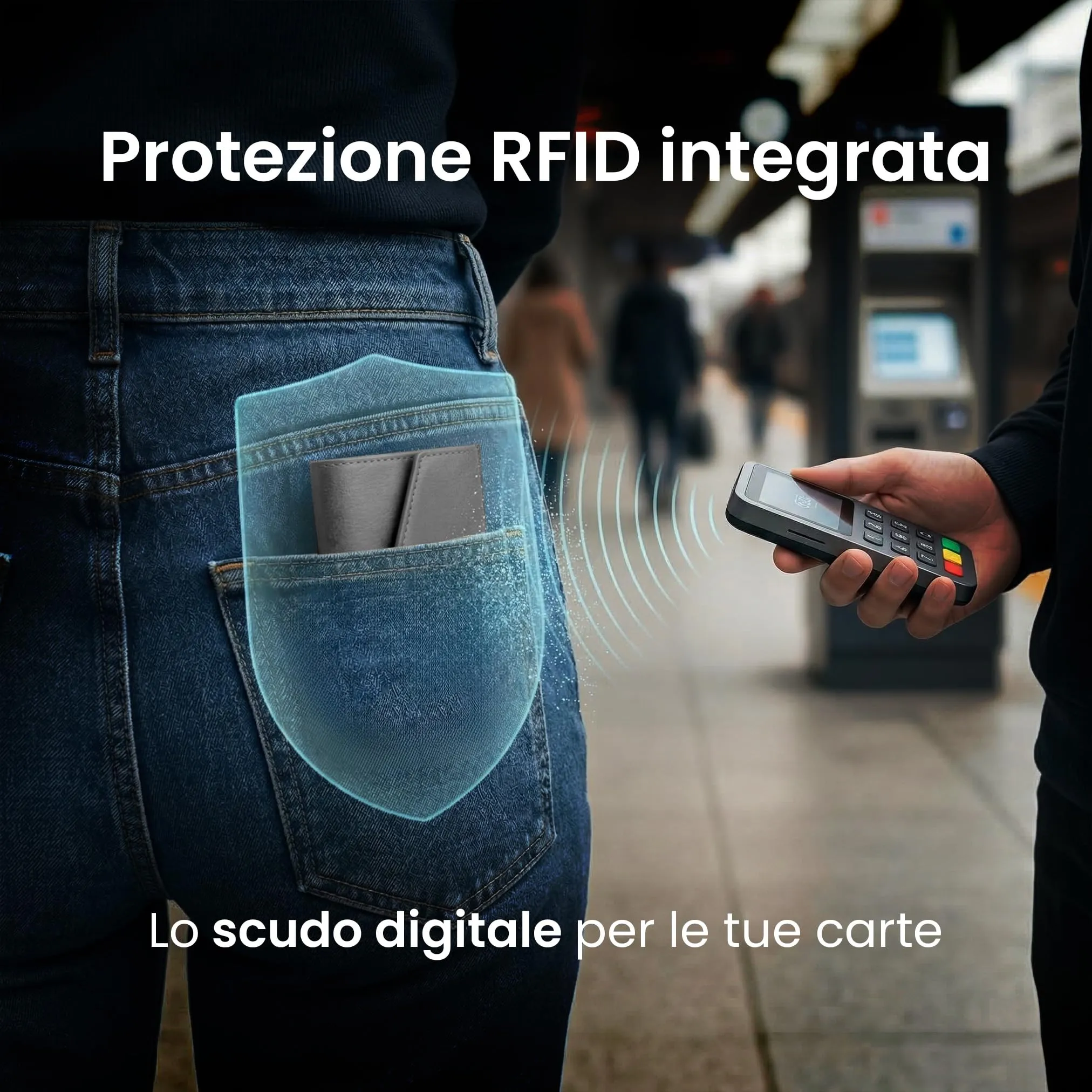 TECHMADE Portafoglio MagSafe con Adattatore Magnetico, Tripla Tasca per 6 Carte e Banconote, Blocco RFID, Grigio - immagine 5