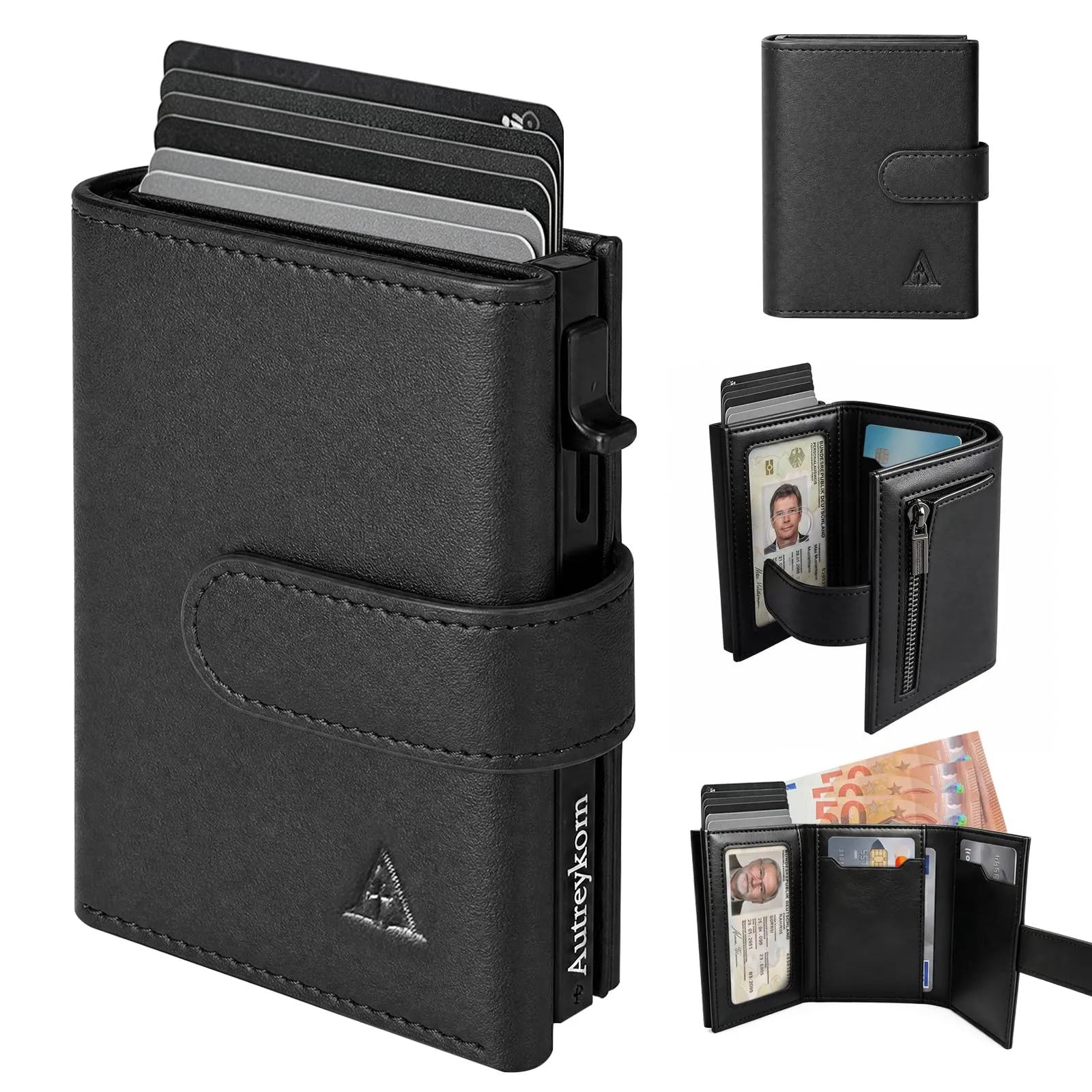 Autreykorn Portafoglio Uomo RFID Slim Porta Carte, Nero - immagine 2