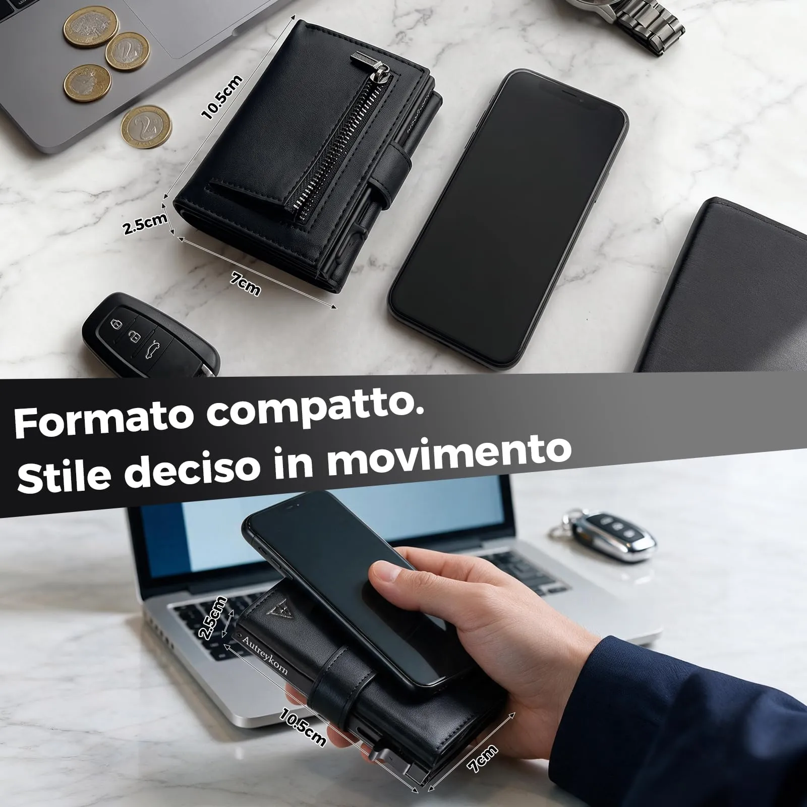 Autreykorn Portafoglio Uomo RFID Slim Porta Carte, Nero - immagine 4