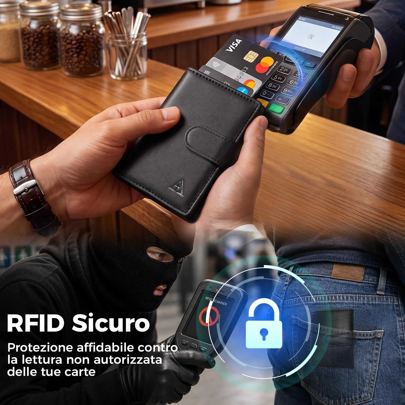 Autreykorn Portafoglio Uomo RFID Slim Porta Carte, Nero - immagine 5