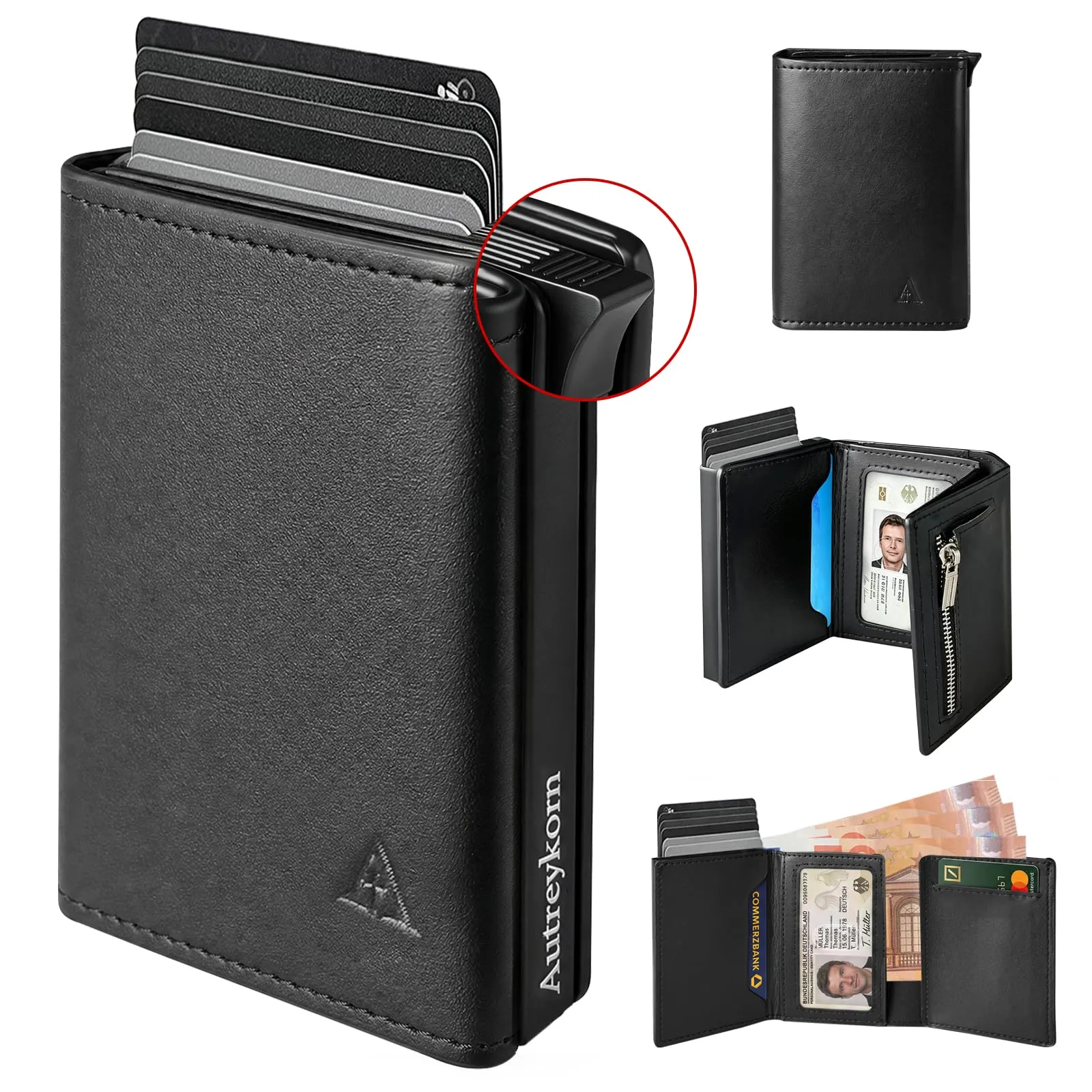 Autreykorn Portafoglio Uomo Slim RFID Nero 10 Carte - immagine 2