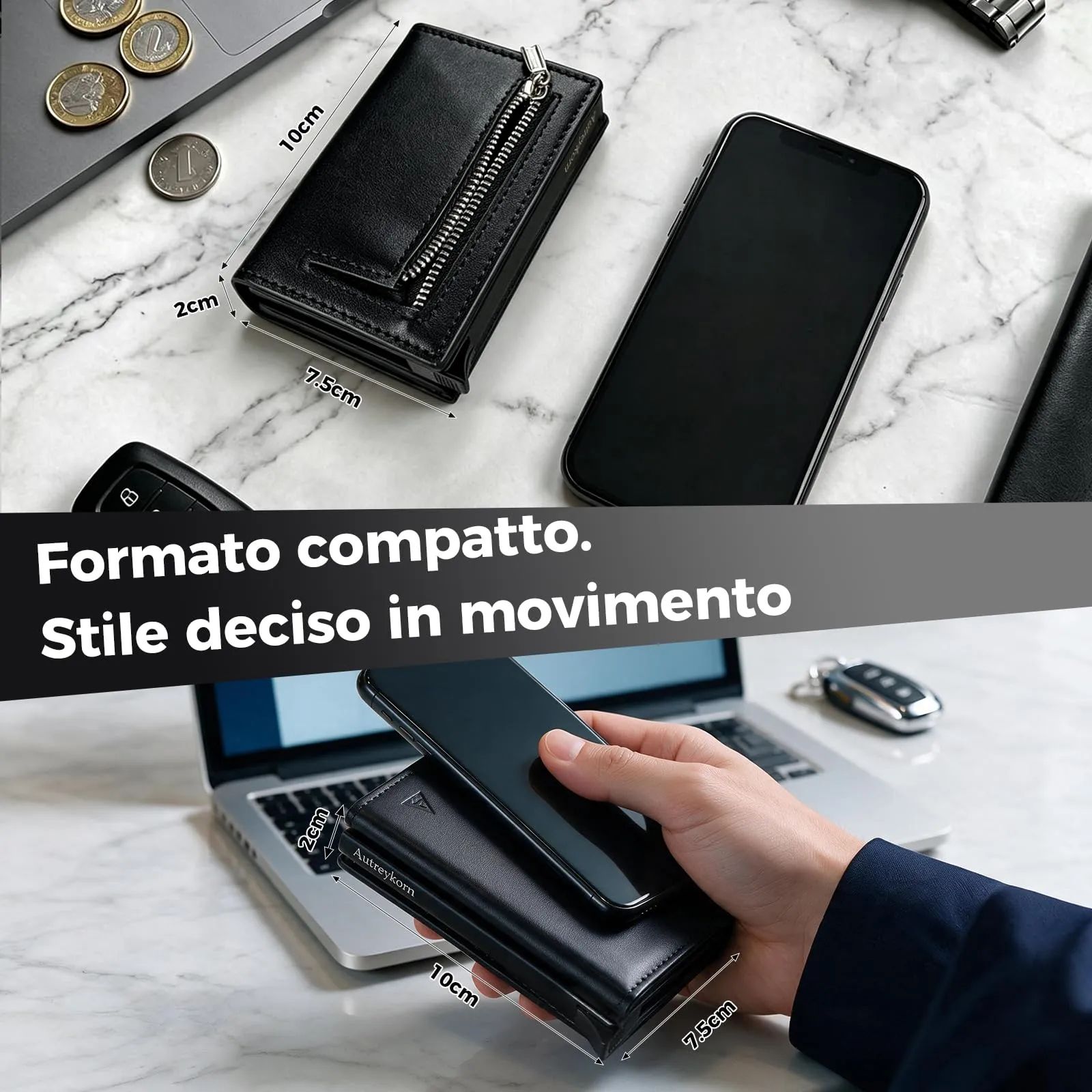 Autreykorn Portafoglio Uomo Slim RFID Nero 10 Carte - immagine 4