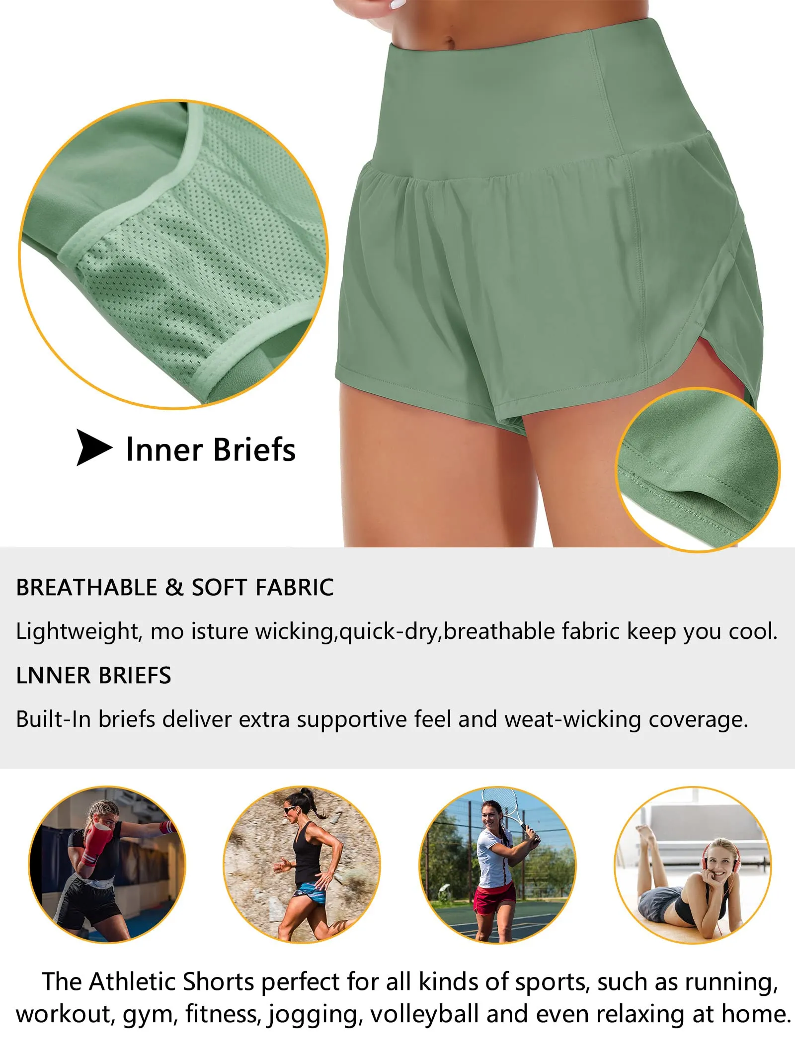 Origiwish Pantaloncini da Corsa da Donna a Vita Alta con Fodera e Tasche con Cerniera, Verde Gelsomino, M - immagine 6