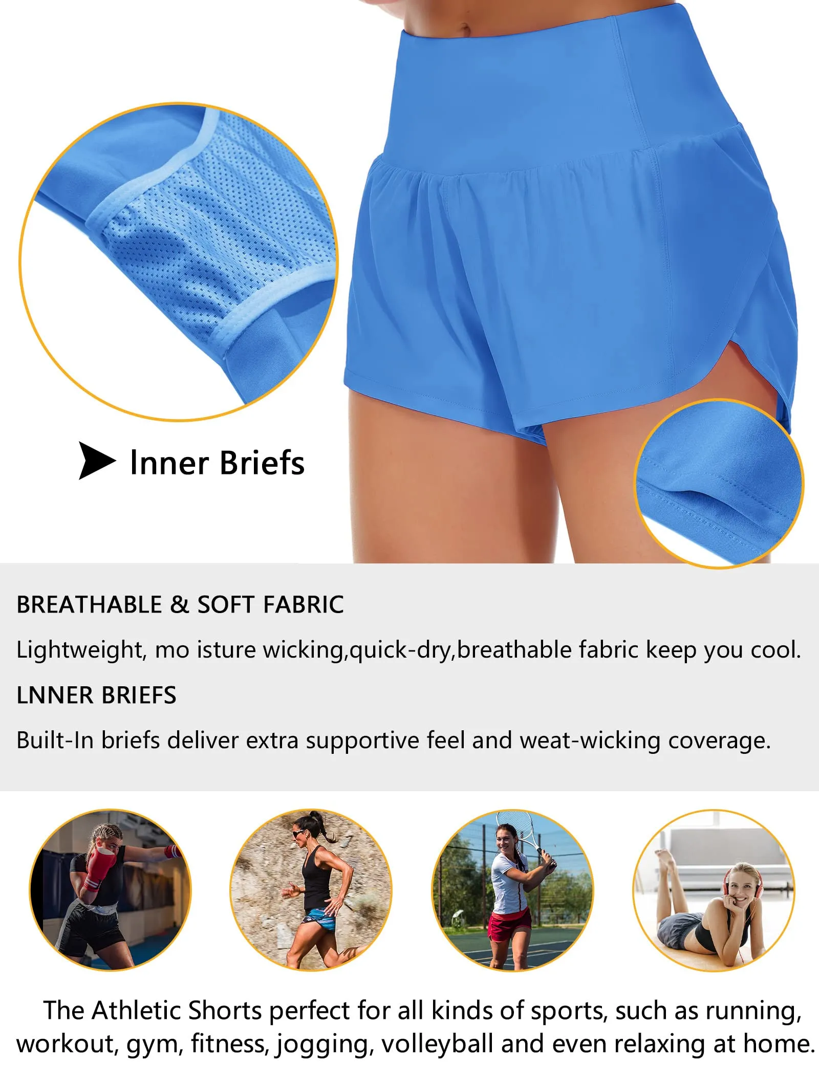Origiwish Pantaloncini da Corsa da Donna a Vita Alta Foderati, Azzurro Blu, S - immagine 6