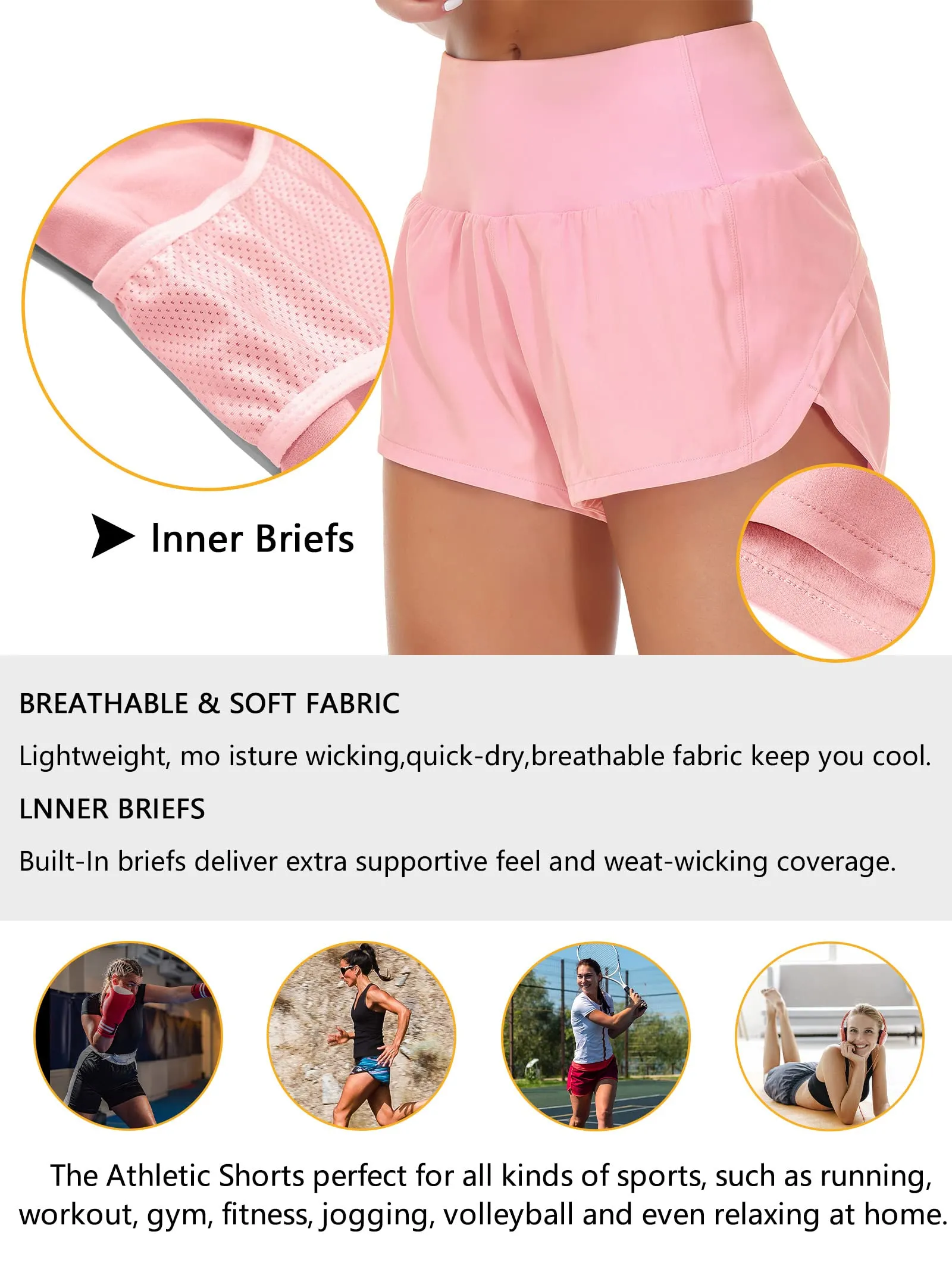Origiwish Women's High Waisted Running Shorts with Liner, Quick Dry Athletic Workout Shorts with Zipper Pockets, Rosa, L - immagine 6