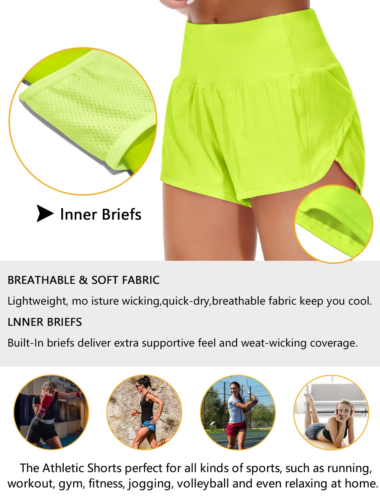Origiwish Pantaloncini da corsa da donna a vita alta con fodera e tasche con cerniera, M - immagine 6