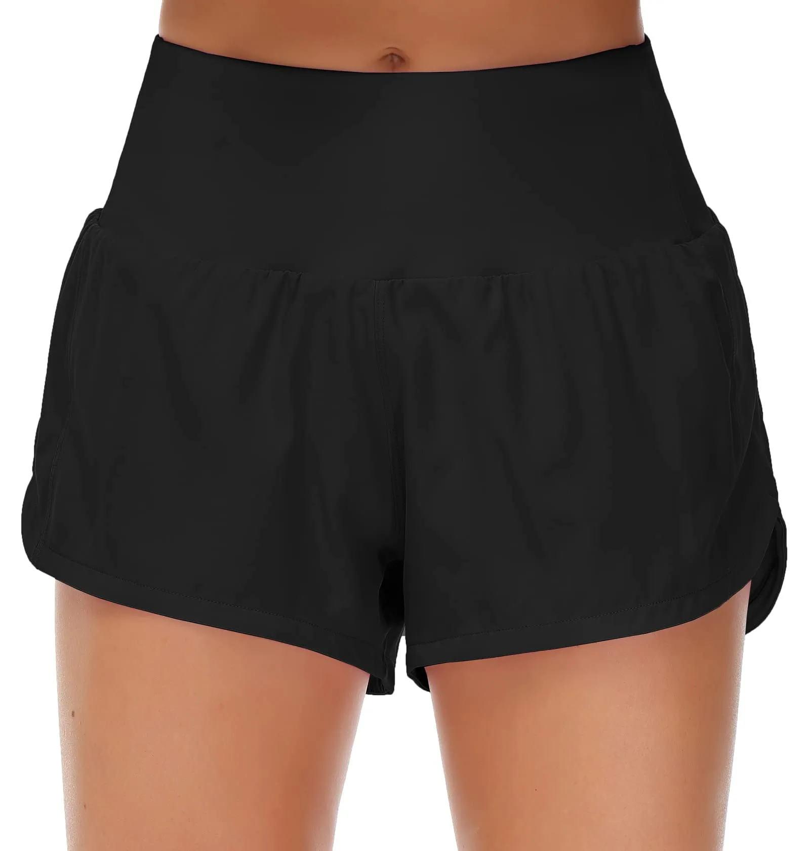 Origiwish Pantaloncini da corsa da donna a vita alta con fodera e tasche con cerniera, nero, L - immagine 1