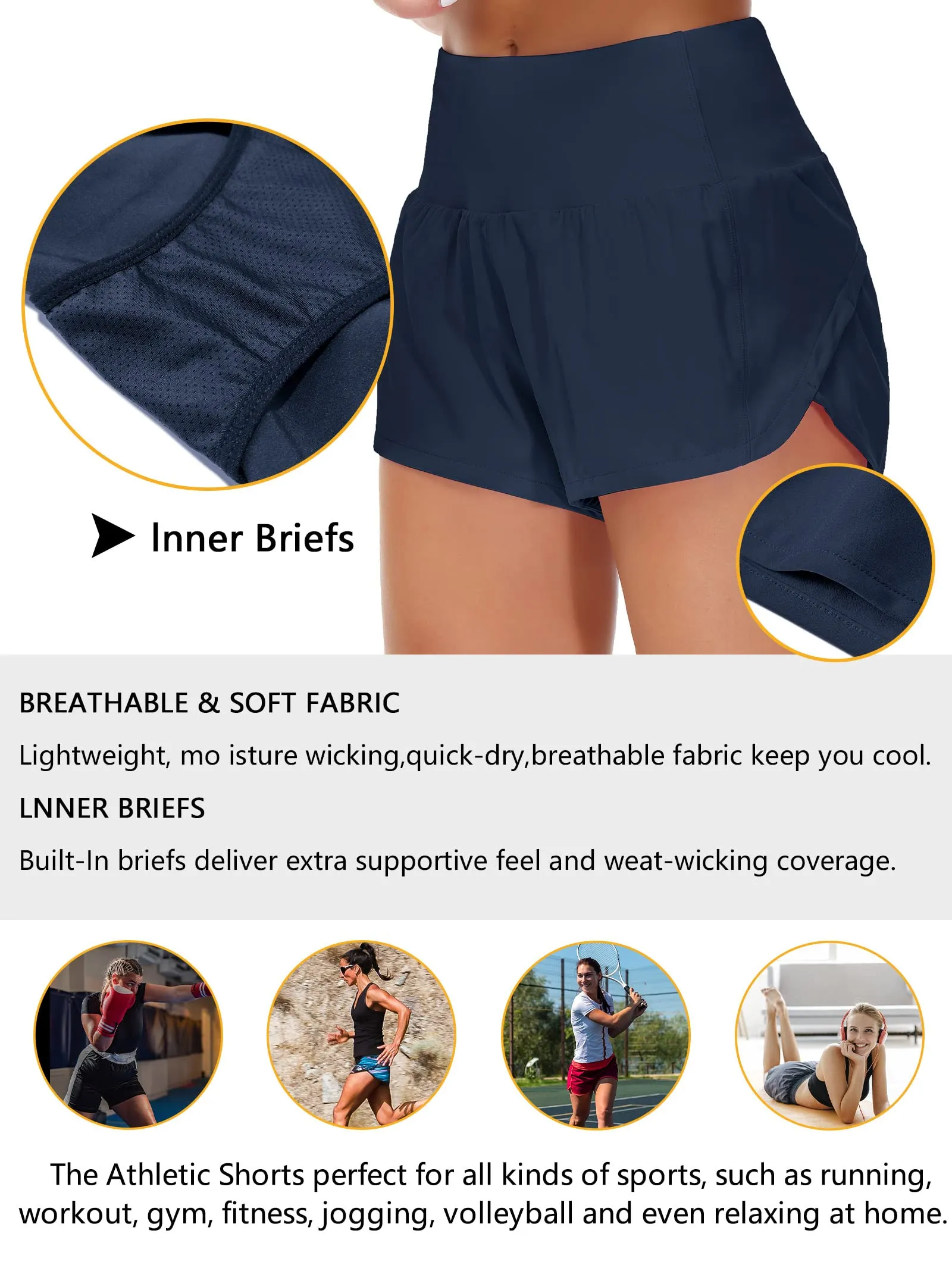 Origiwish Pantaloncini da corsa da donna a vita alta con fodera e tasche con cerniera, Blu, S - immagine 6