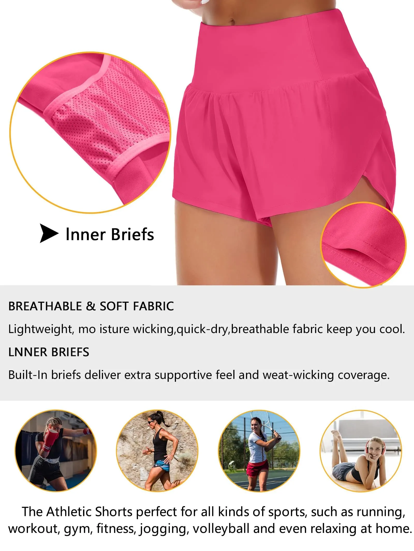 Origiwish Pantaloncini da Corsa da Donna a Vita Alta con Fodera e Tasche con Cerniera, Rosa Brillante, L - immagine 6
