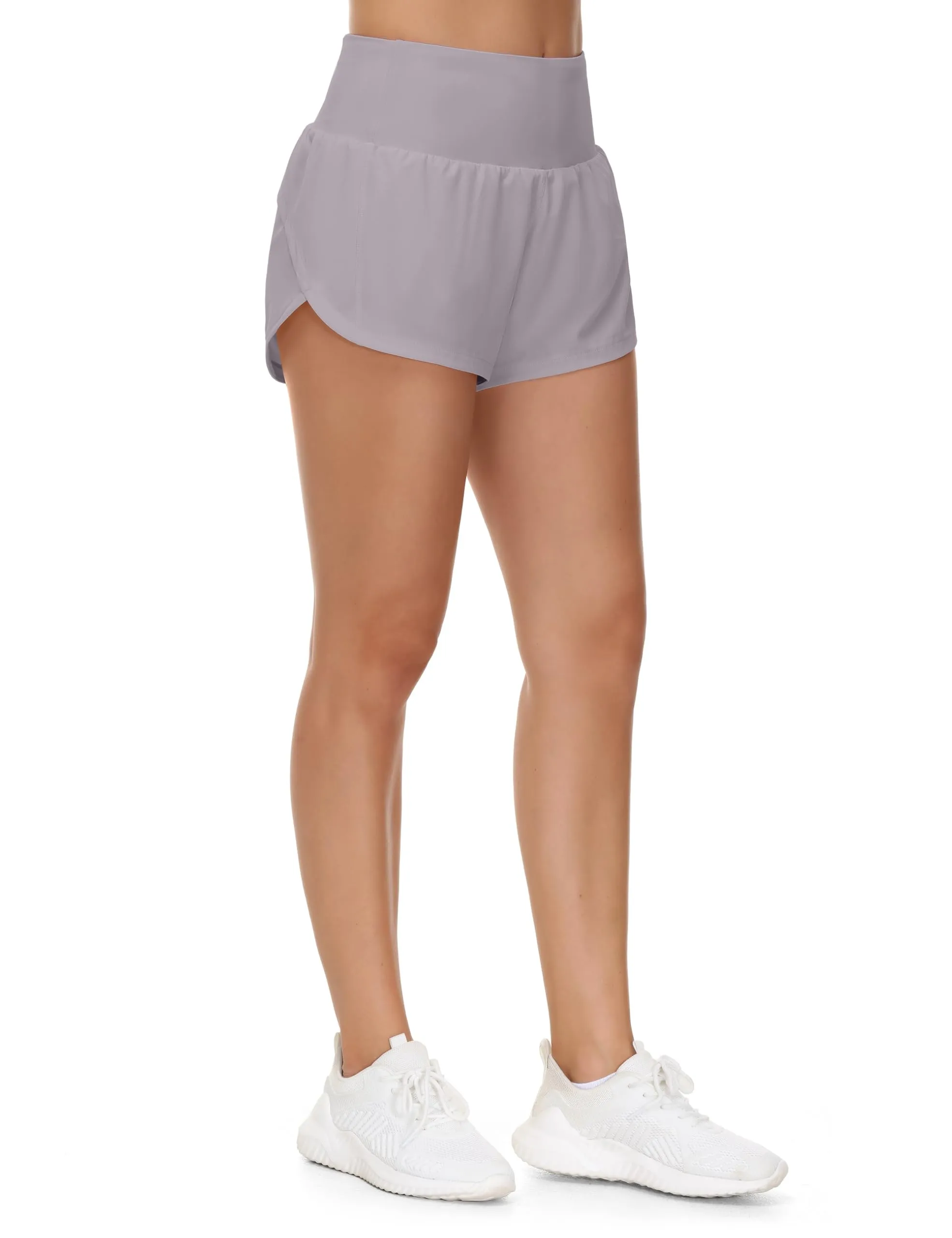 Origiwish Pantaloncini da corsa da donna a vita alta con fodera e tasche con cerniera, Grigio Lavanda, S - immagine 5