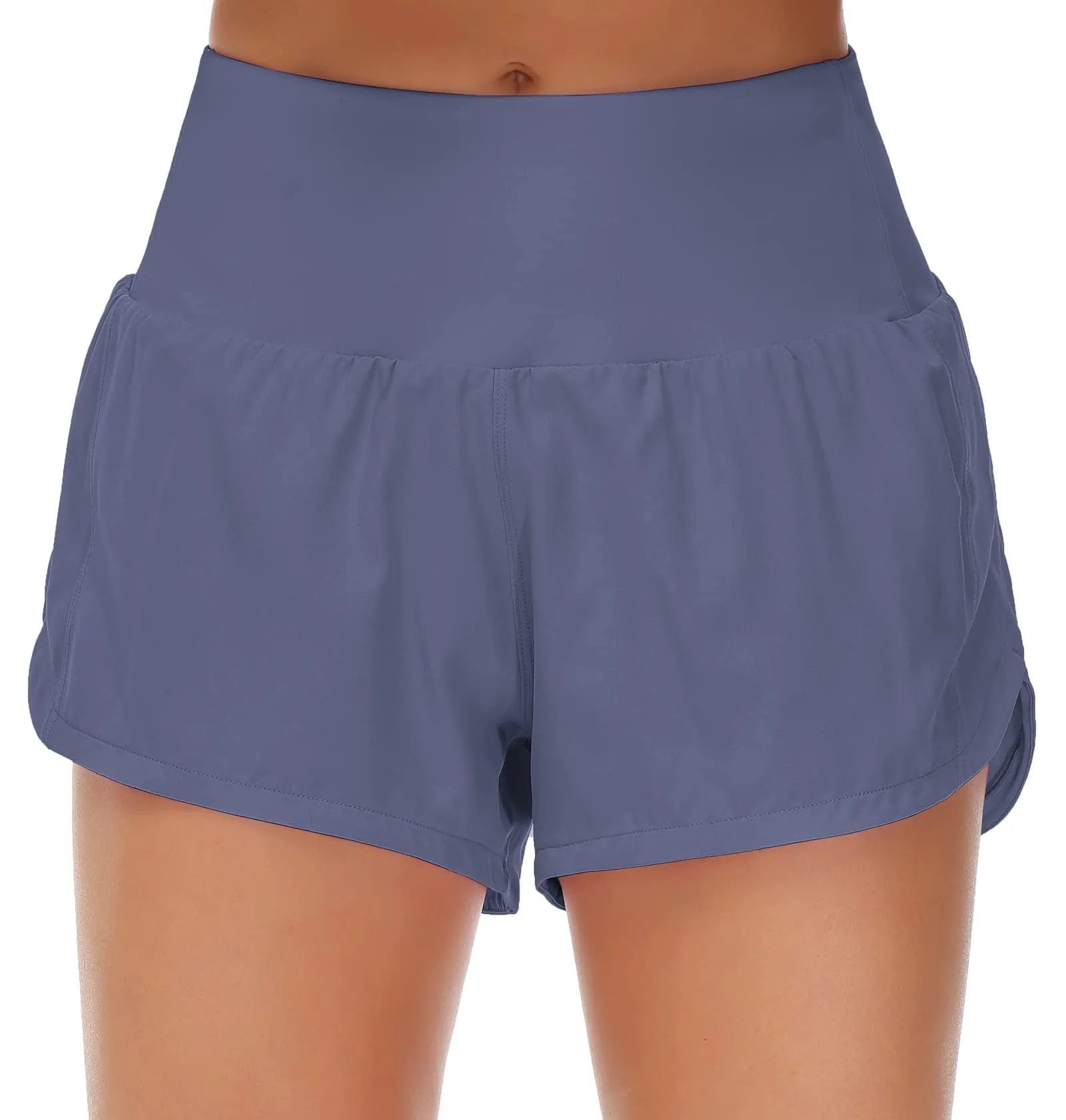 Origiwish Pantaloncini da corsa da donna a vita alta con fodera e tasche con cerniera, Blu inchiostro, XS - immagine 1