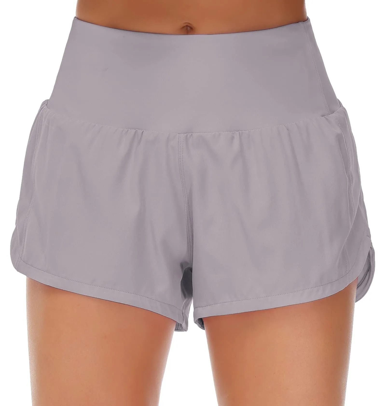 Origiwish Pantaloncini da Corsa da Donna a Vita Alta con Fodera e Tasche con Cerniera, Grigio Lavanda, L - immagine 1