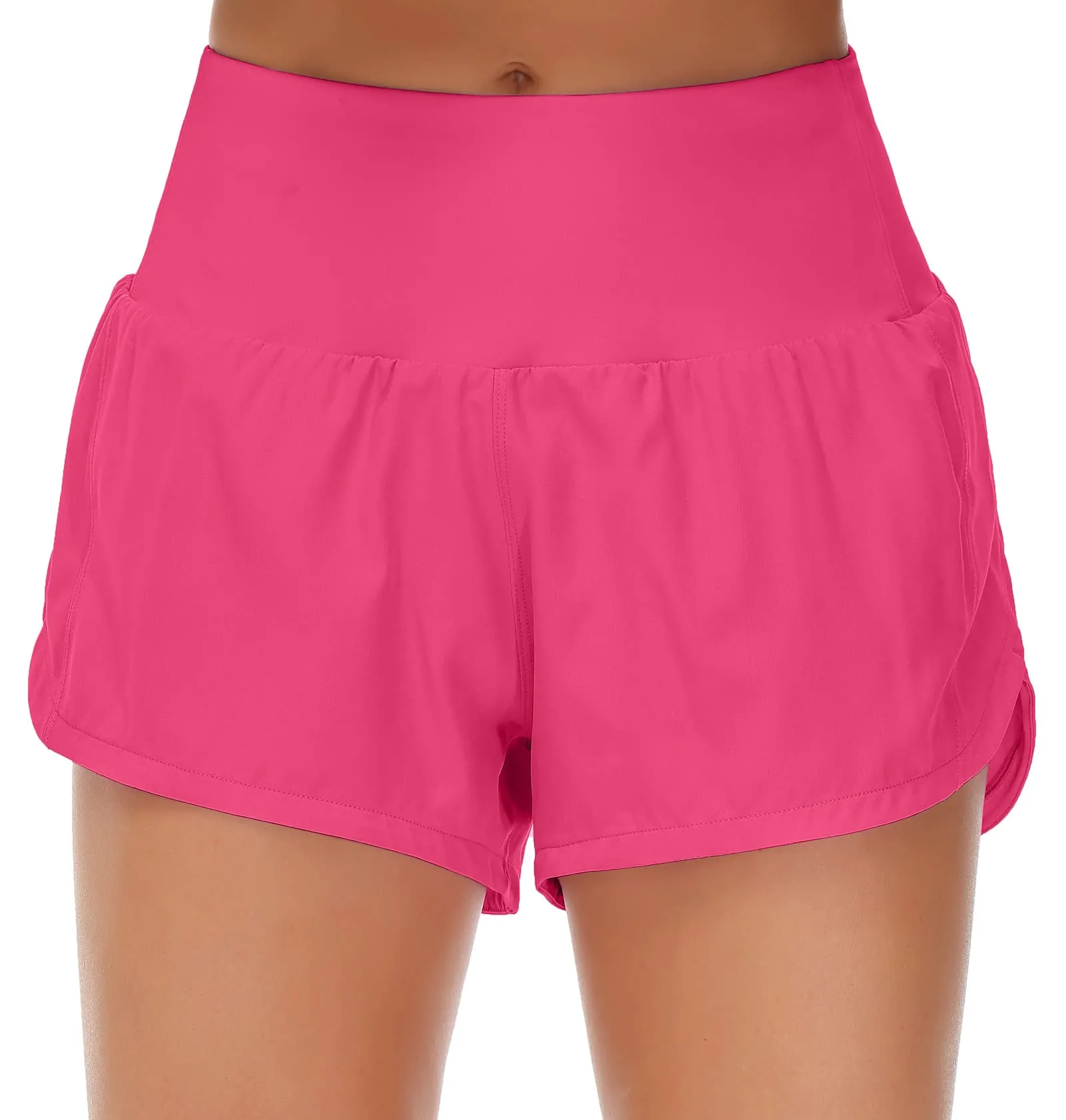 Origiwish Pantaloncini da corsa da donna a vita alta con fodera e tasche con cerniera, Rosa brillante, XL - immagine 1