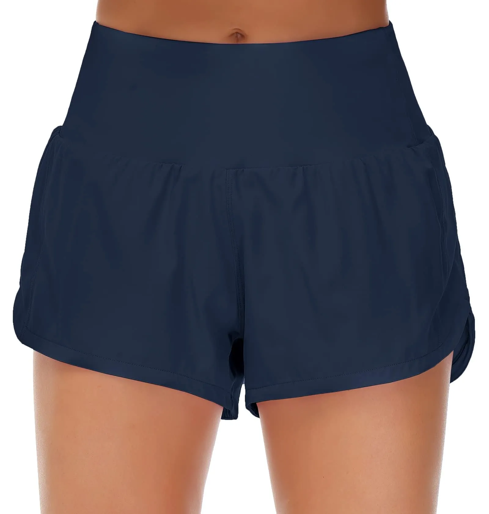 Origiwish Pantaloncini da corsa da donna a vita alta con fodera e tasche con cerniera, Blu, M - immagine 1