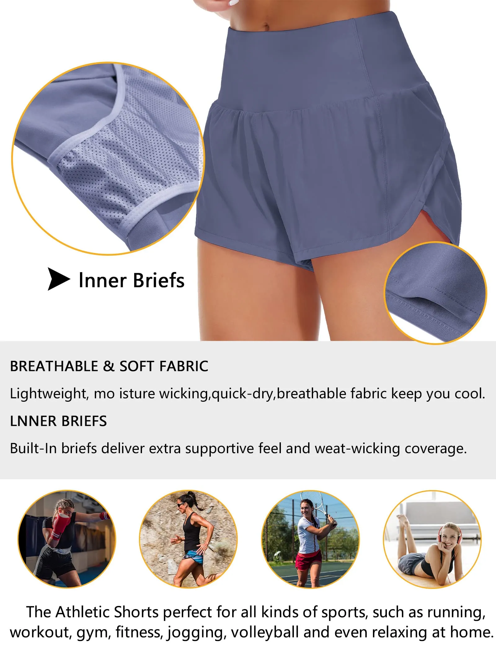 Origiwish Pantaloncini da corsa da donna a vita alta con fodera e tasche con cerniera, Blu inchiostro, XL - immagine 6