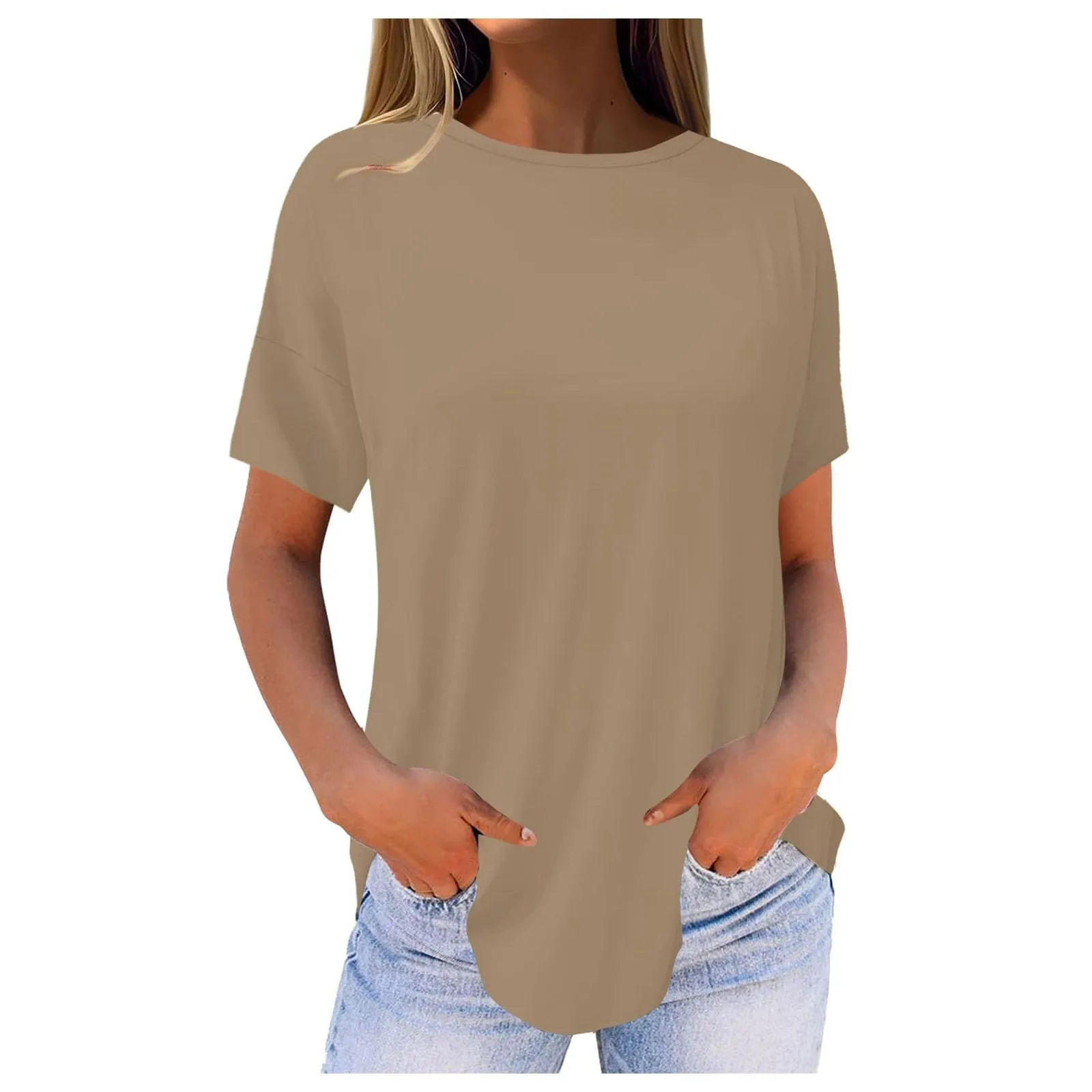 Uwdiohq Top Donna Maniche Corte Girocollo Casual in Viscosa Bianca - immagine 1