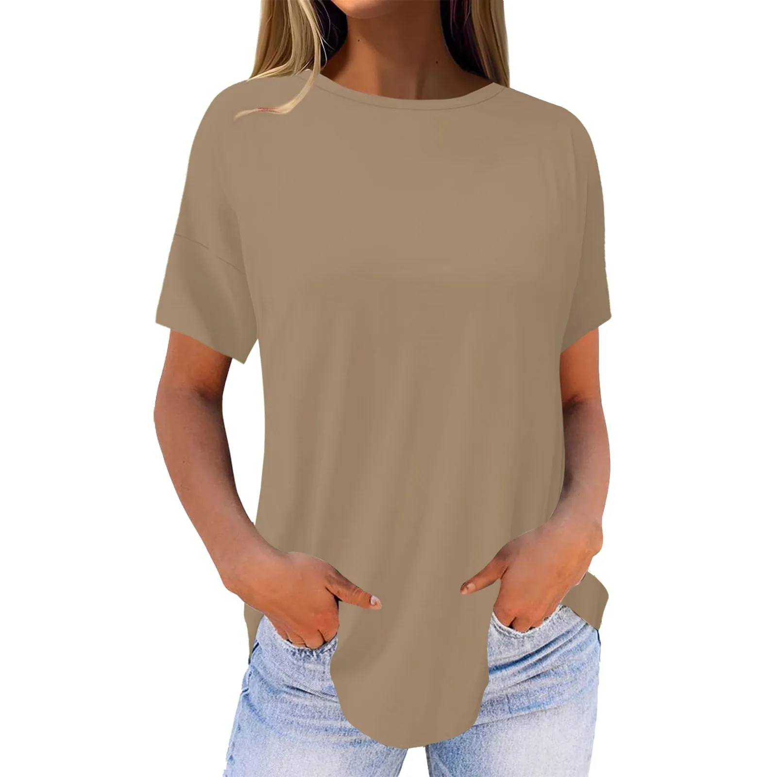 Uwdiohq Top Donna Maniche Corte Girocollo Casual in Viscosa Bianca - immagine 2