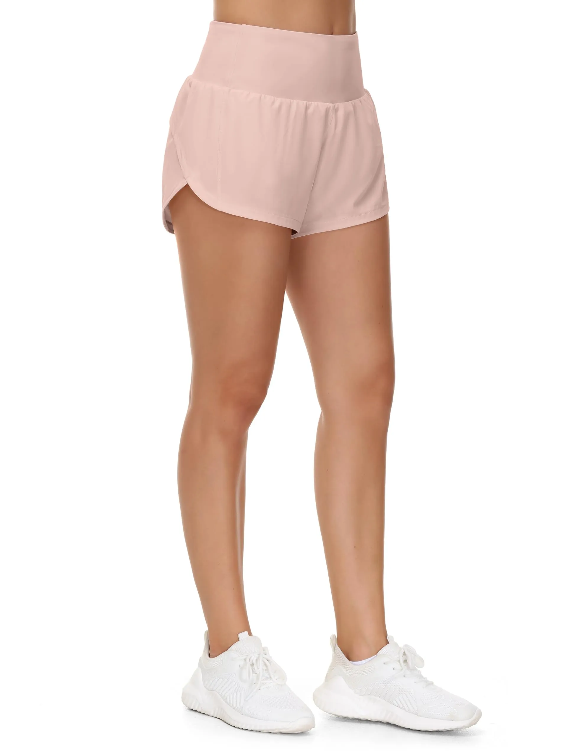 Origiwish Pantaloncini da corsa da donna a vita alta con fodera e tasche con cerniera, Rosa chiaro, XL - immagine 5