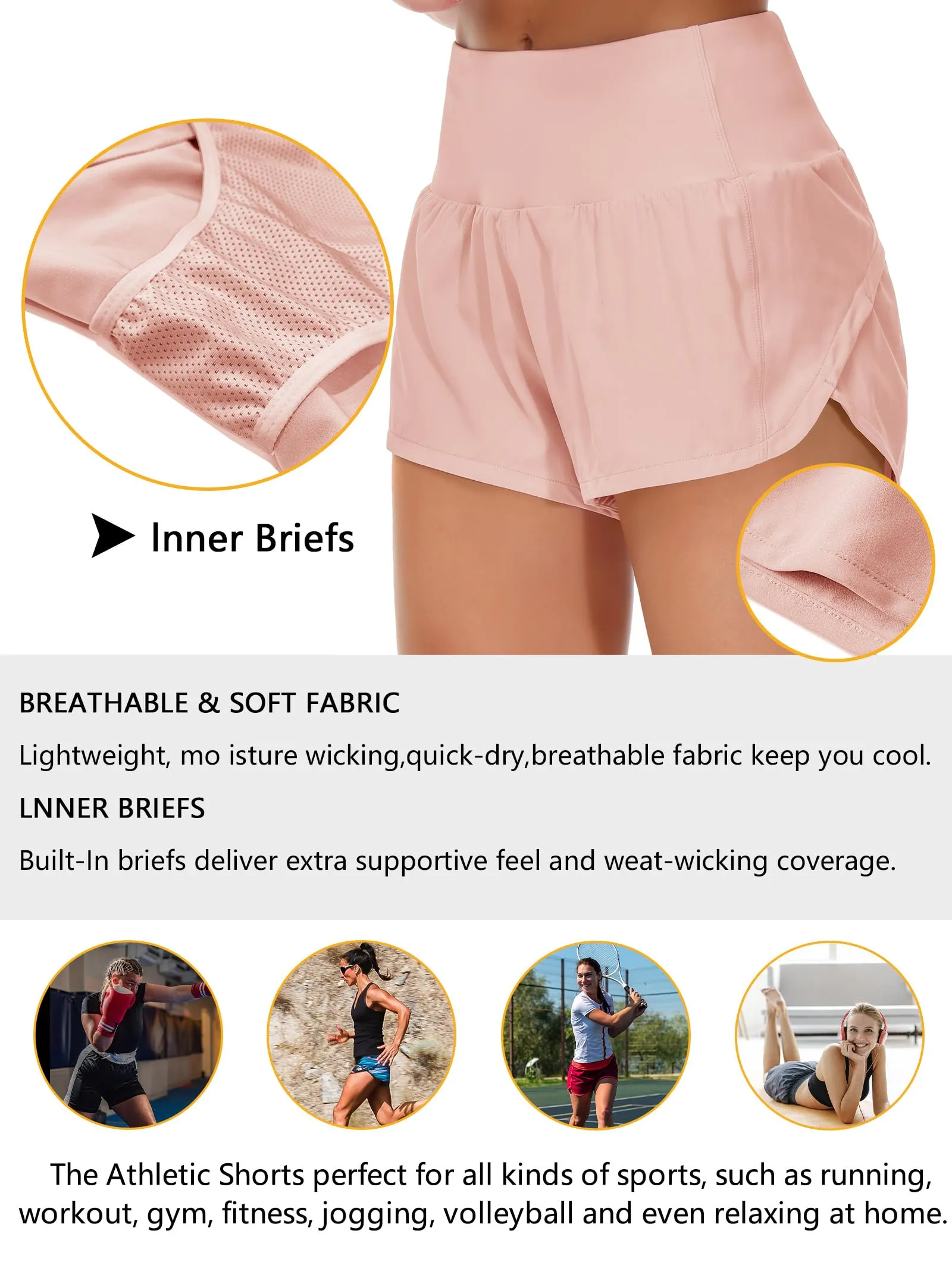 Origiwish Pantaloncini da corsa da donna a vita alta con fodera e tasche con cerniera, Rosa chiaro, L - immagine 6