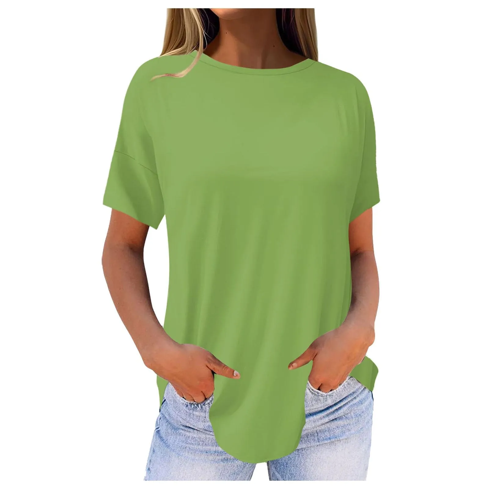 Uwdiohq Top a Maniche Corte Girocollo Casual in Viscosa Bianca Donna - immagine 1