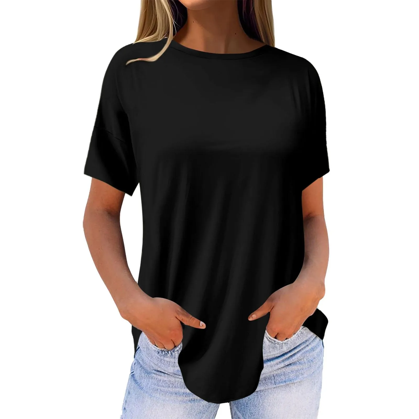 Uwdiohq Donna Top a Maniche Corte Girocollo Casual in Viscosa Bianca - immagine 2