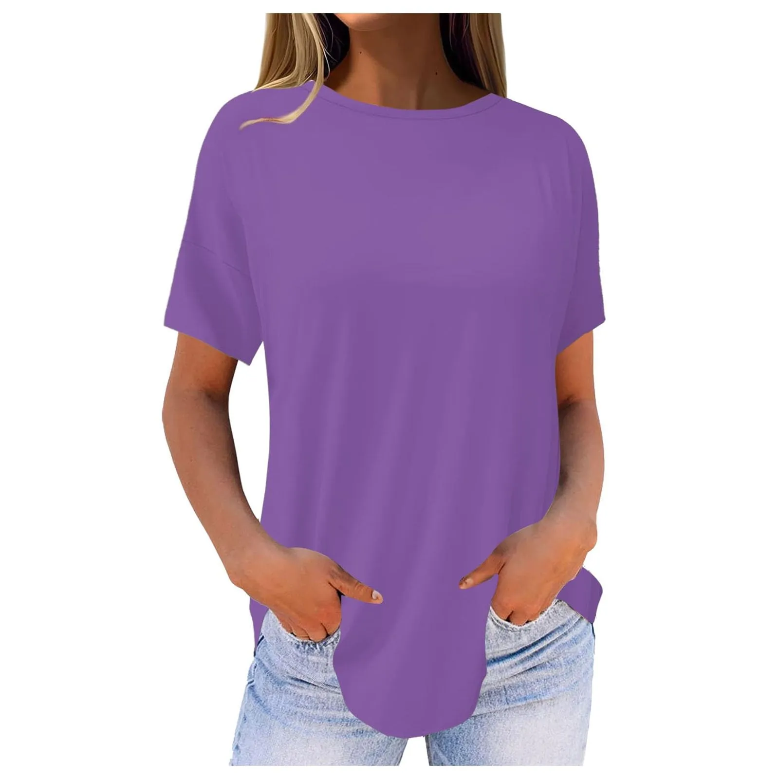 Uwdiohq Top a Maniche Corte Girocollo Casual Donna Vestito Estivo Lungo in Viscosa Bianca - immagine 1