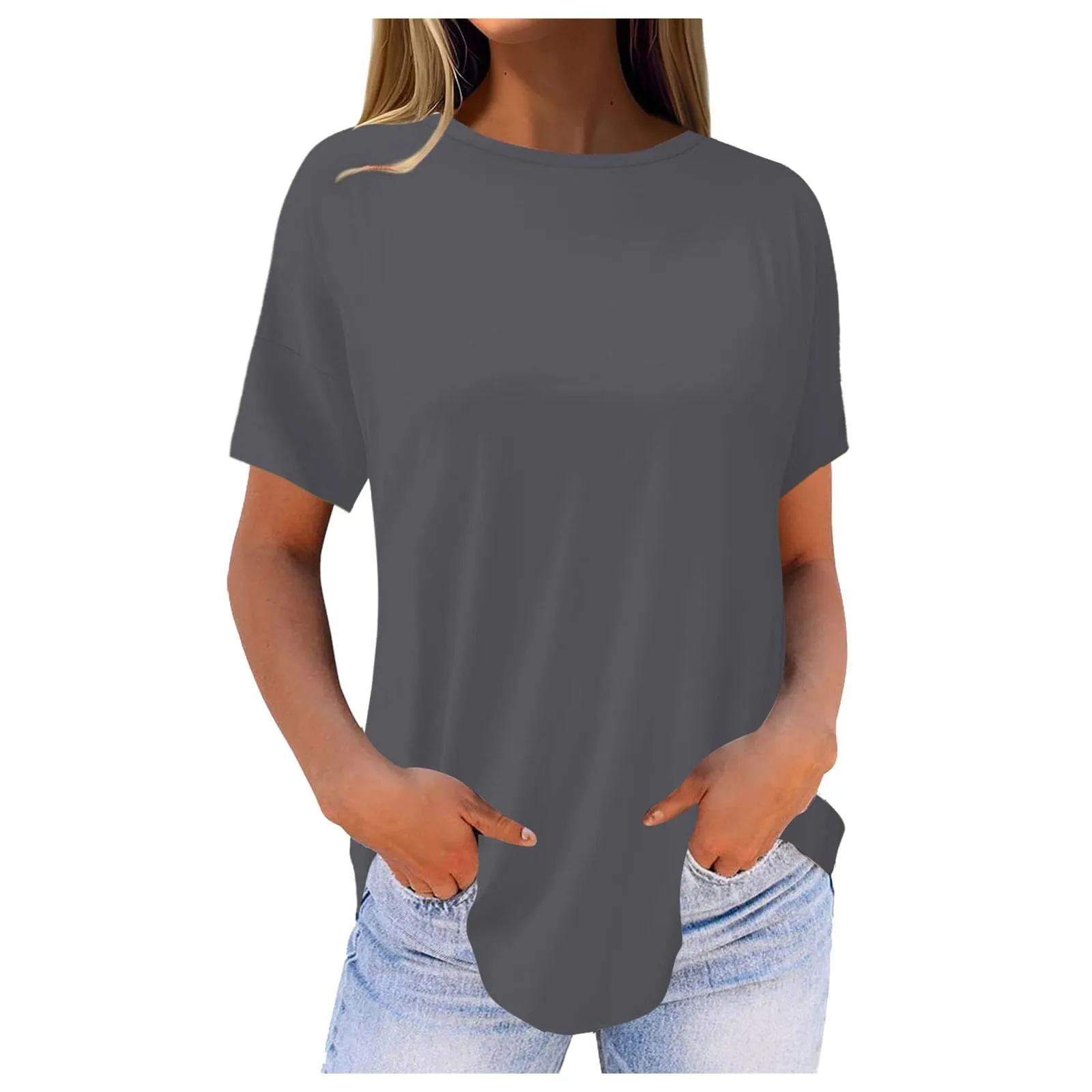 Uwdiohq Donna Vestito Estivo Lungo Elegante Maglietta in Viscosa Girocollo Manica Corta Bianca - immagine 1