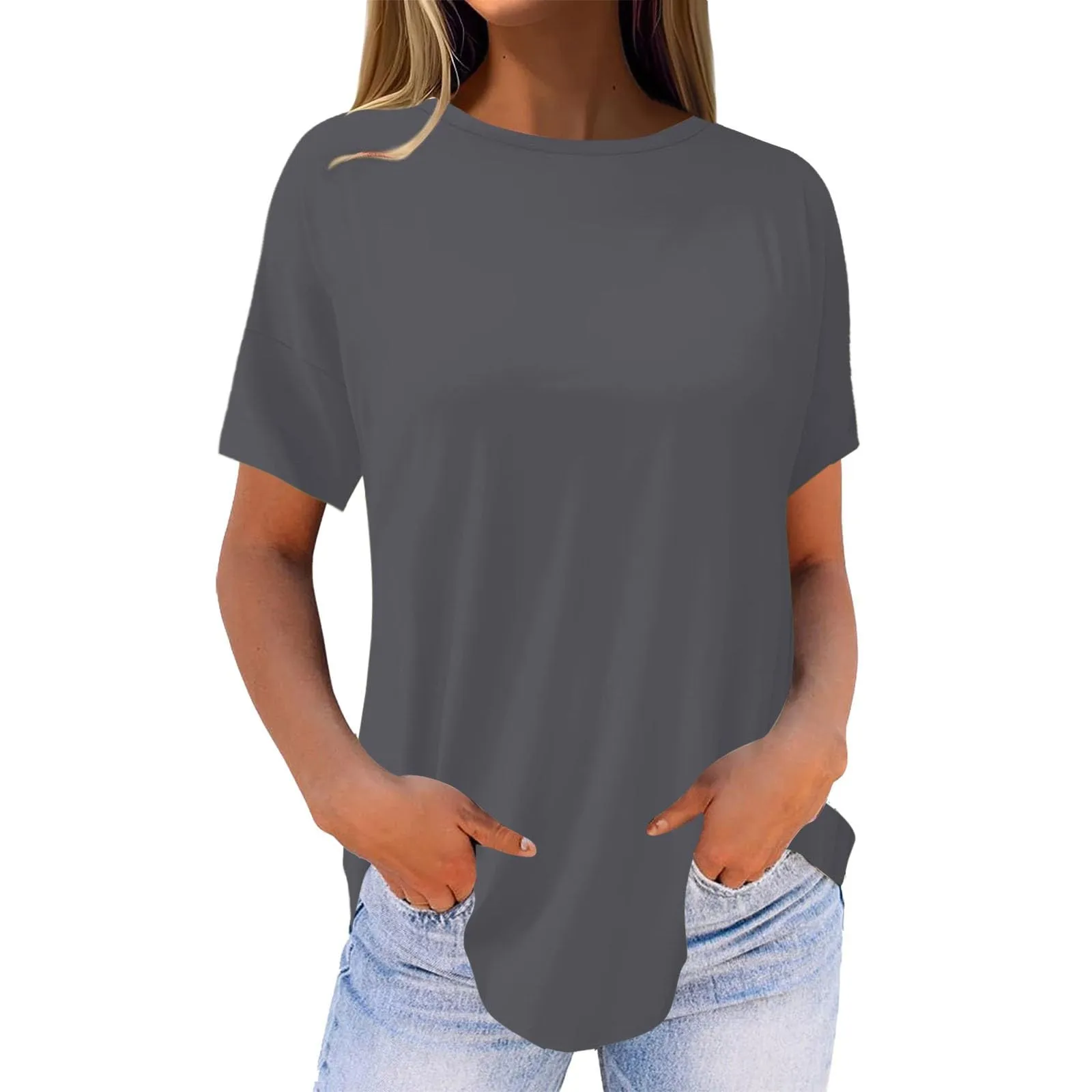 Uwdiohq Donna Vestito Estivo Lungo Elegante Maglietta in Viscosa Girocollo Manica Corta Bianca - immagine 2