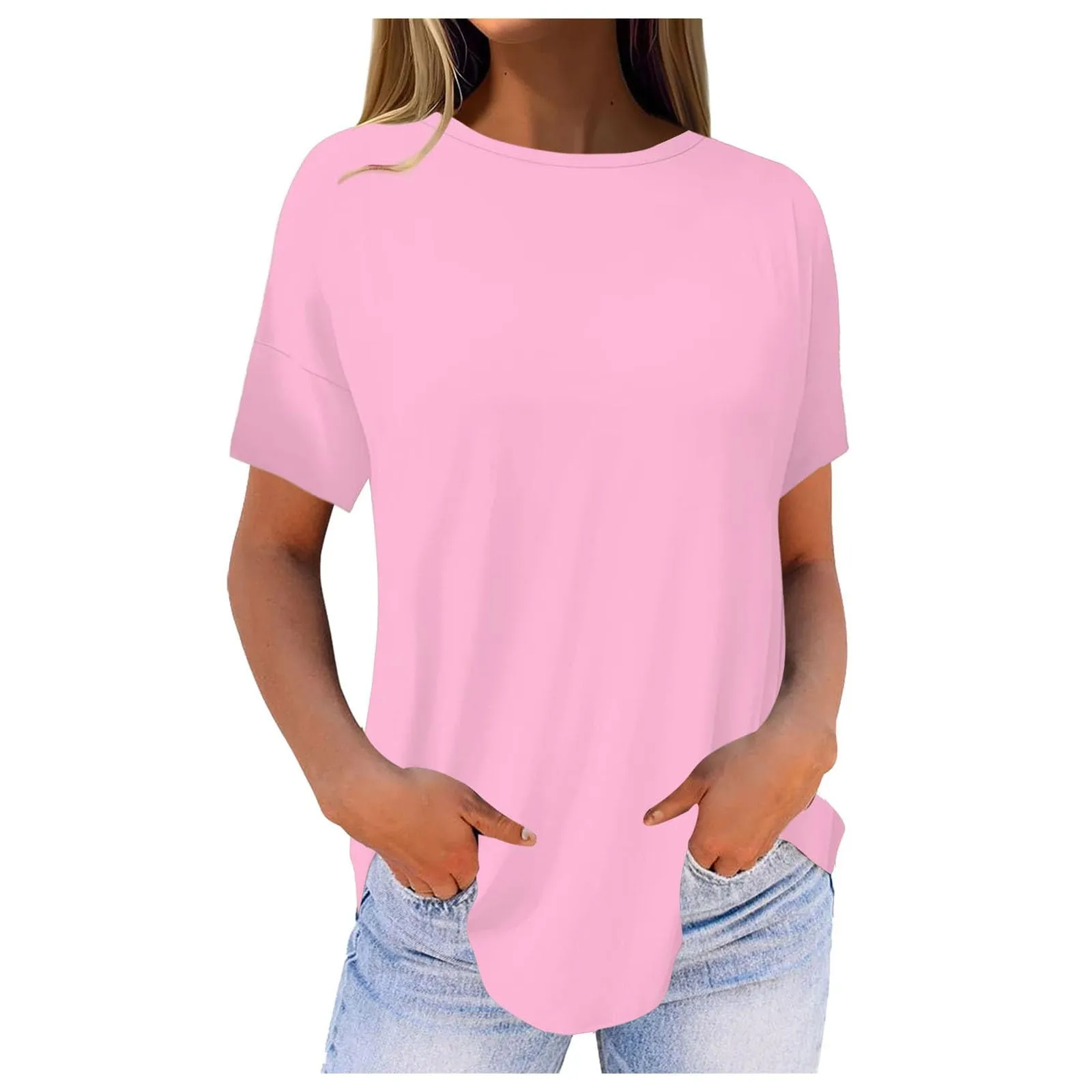 Uwdiohq Women's White Viscose T-Shirt Casual Crew Neck Summer Long Dress - immagine 1