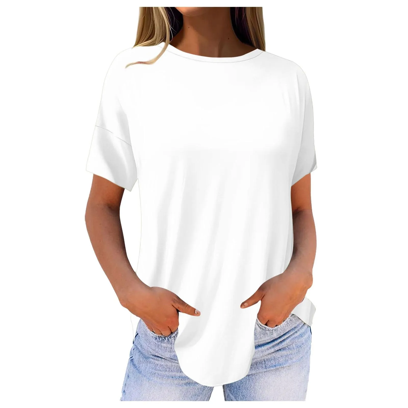 Uwdiohq Vestito Estivo Lungo Donna Maniche Corte Girocollo in Viscosa Bianca - immagine 1