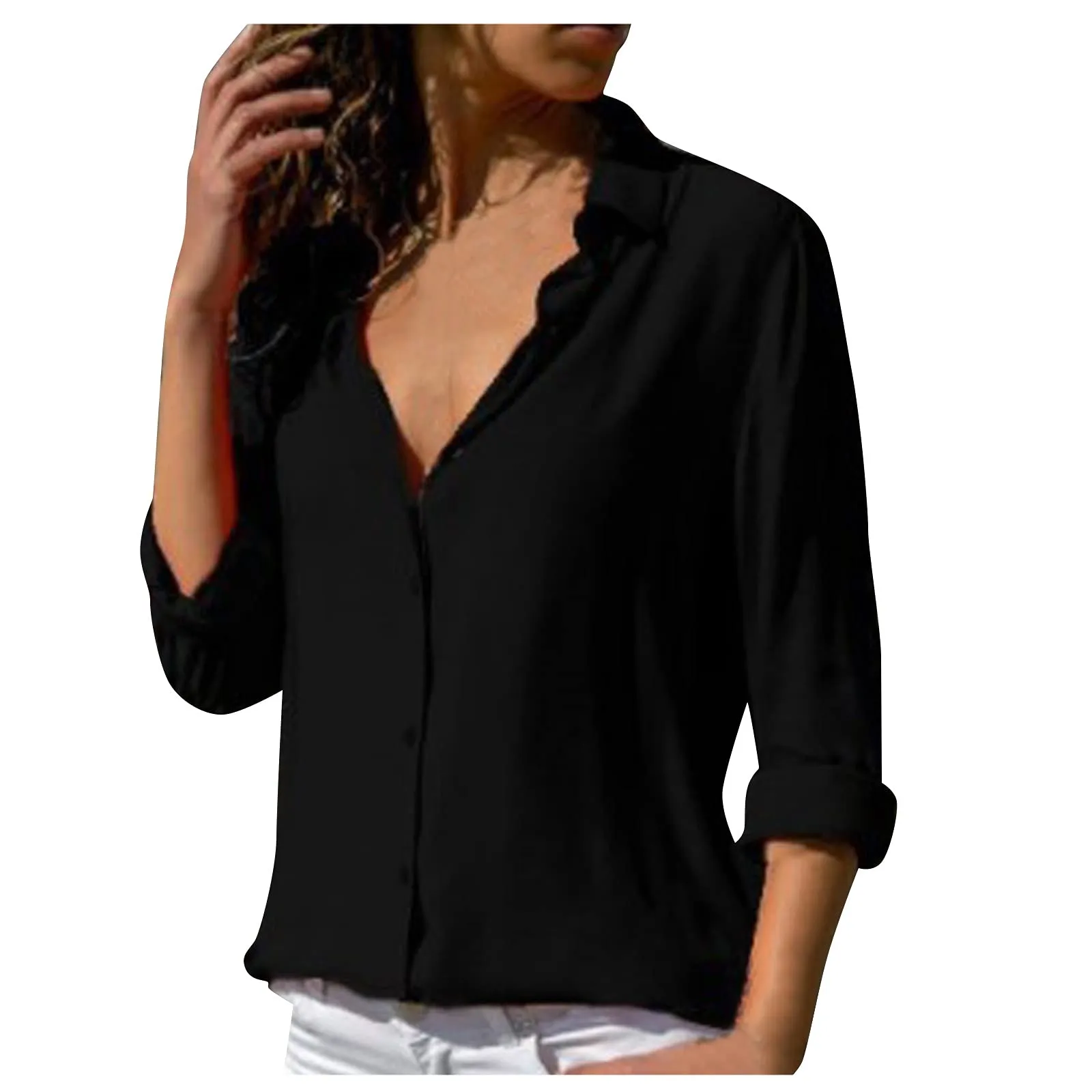 Uwdiohq Bluse Eleganti Donna Cerimonia Maglie Bianche Maniche Corte Top Scollato Camicia Oversize - immagine 1