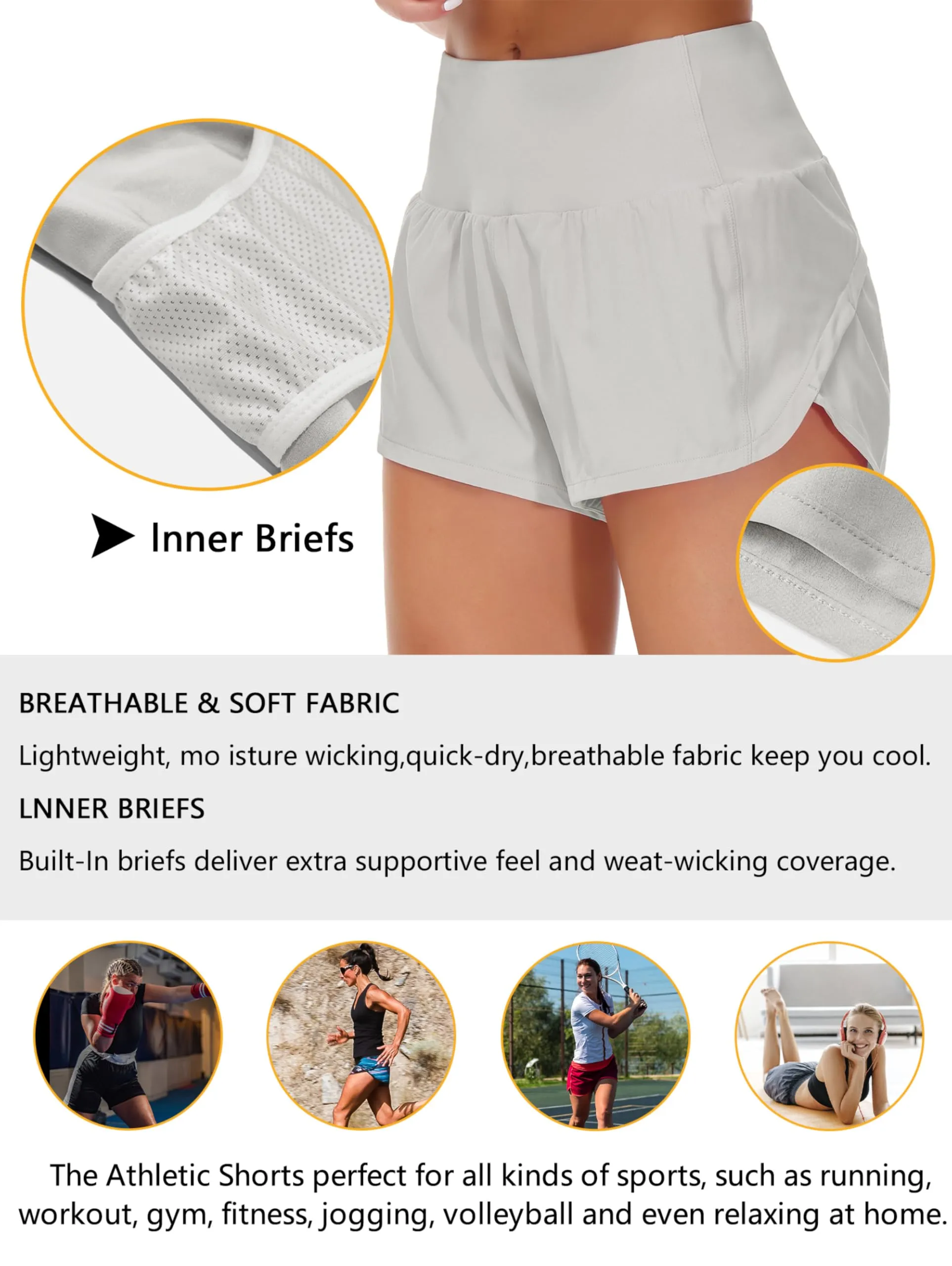 Origiwish Pantaloncini da Corsa da Donna a Vita Alta con Fodera e Tasche con Cerniera, Grigio Brillante, L - immagine 6