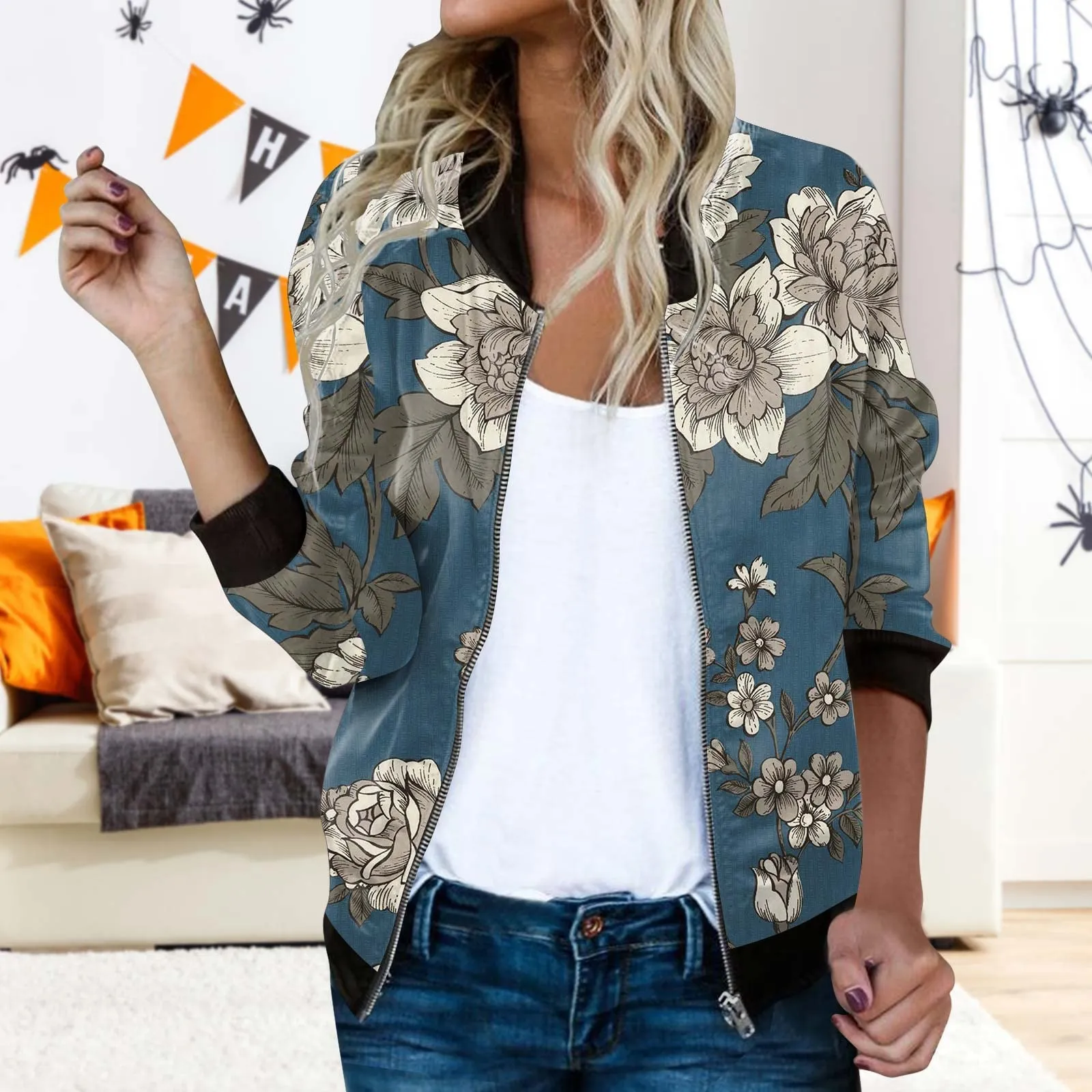 Generic Giubbottino Bomber Donna Primaverile Casual Manica Lunga Giacca da Pilota College Vintage con Tasche - immagine 2