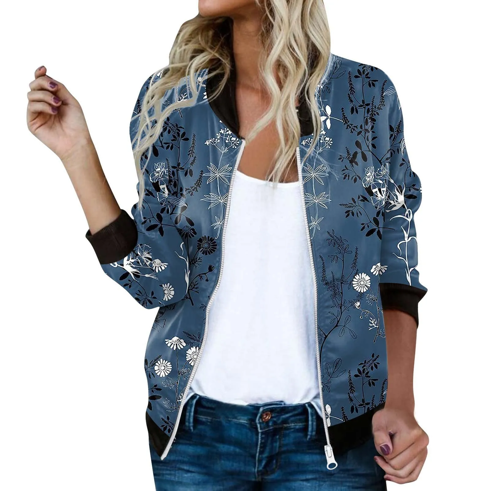 Generic Giubbotto Bomber Donna con Motivo Floreale, Giacca Corta Leggera per Mezze Stagioni - immagine 1