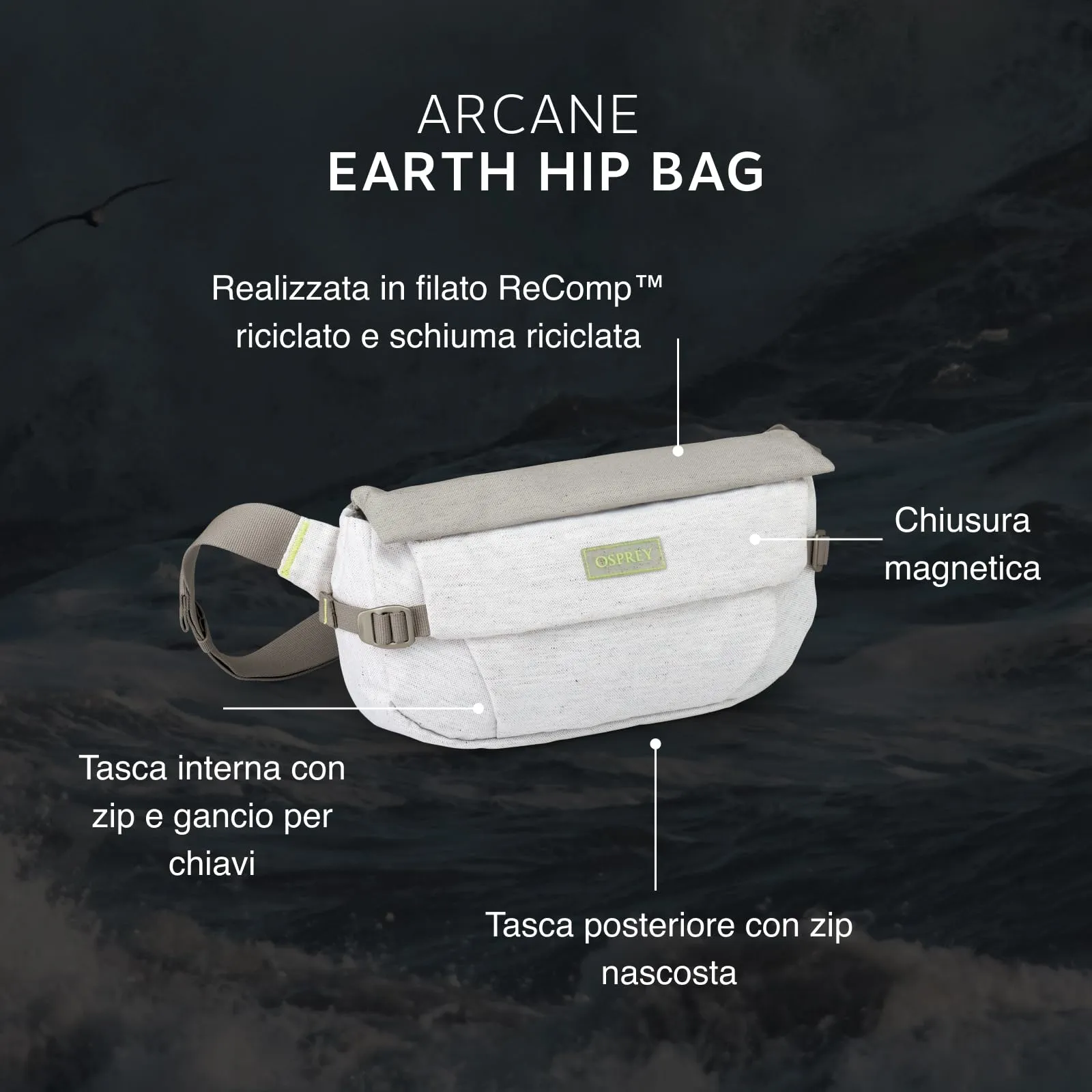 Osprey Arcane Earth Marsupio, 2L, Moon Beige-Pine Leaf - immagine 5