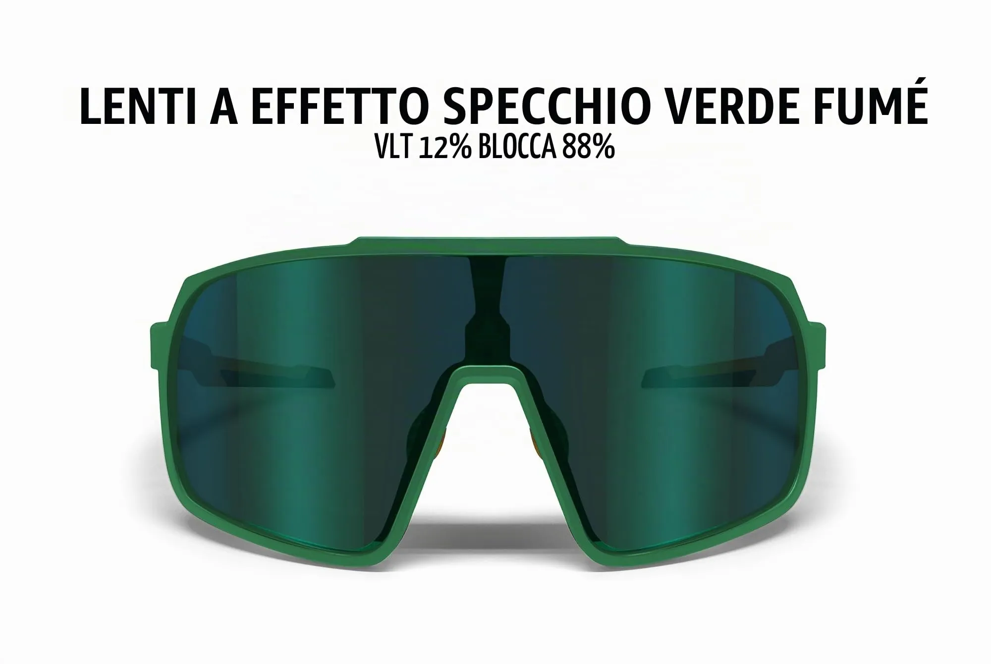 B89 Occhiali Sportivi Unisex in TR90, Lente Ampia Antiappannante Specchiata Protezione UV400, mod. BG (Verde Opaco/Giallo Opaco - Lente Specchiata Verde) - immagine 2