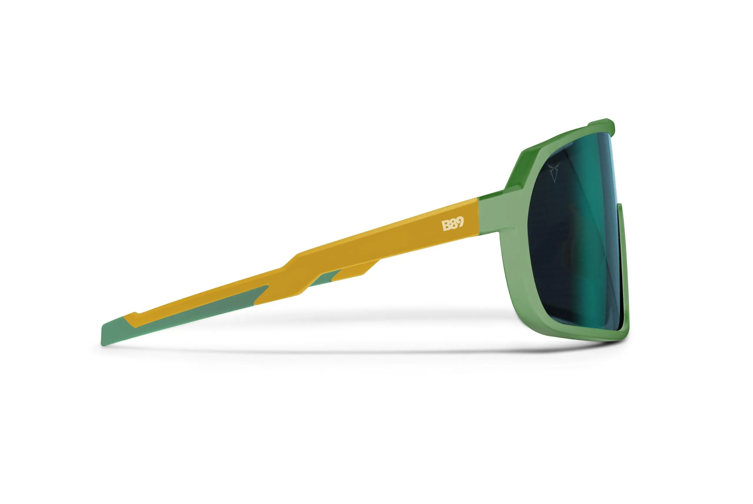 B89 Occhiali Sportivi Unisex in TR90, Lente Ampia Antiappannante Specchiata Protezione UV400, mod. BG (Verde Opaco/Giallo Opaco - Lente Specchiata Verde) - immagine 3